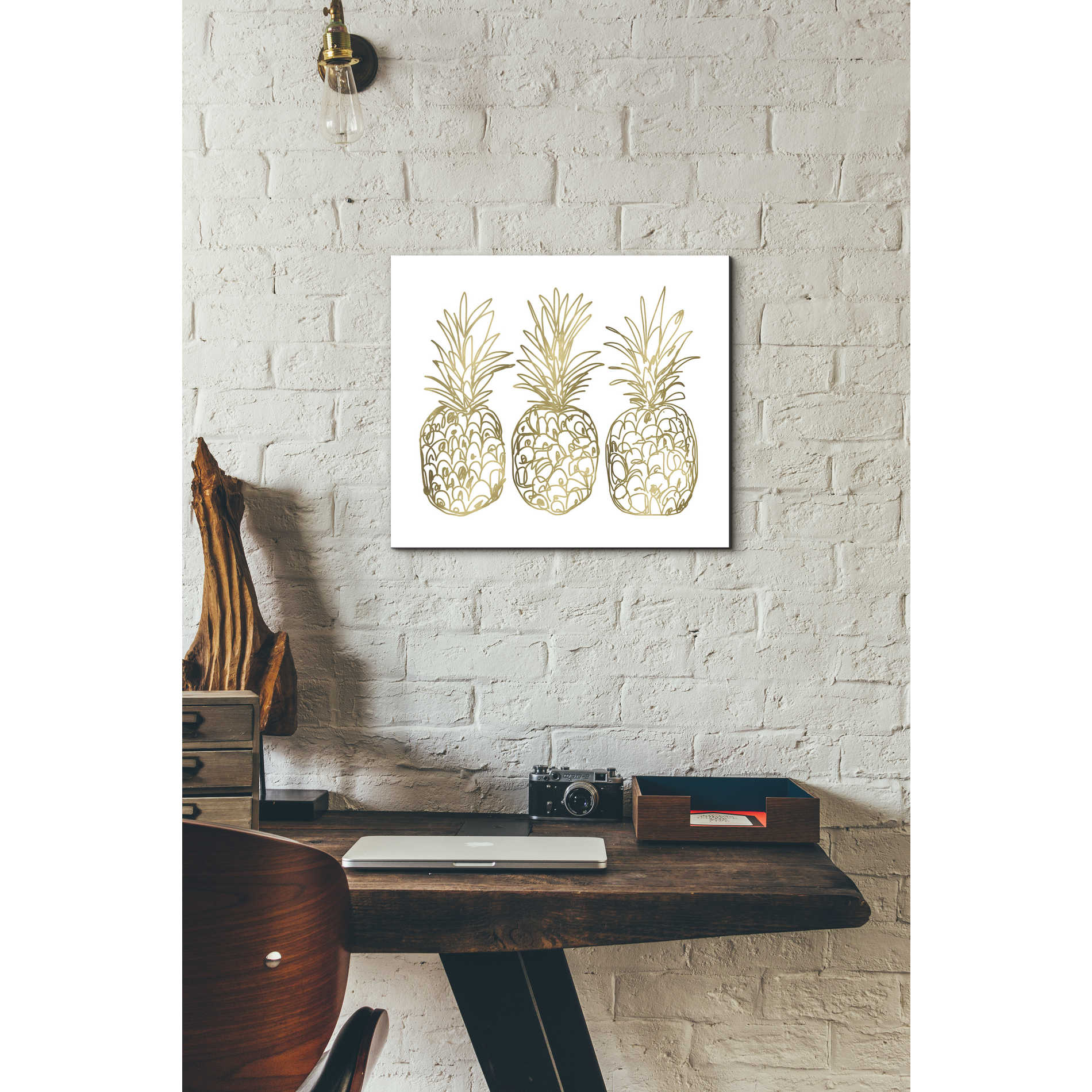 'Three Golden Pineapples' by Linda Woods, Canvas Wall Art,16 x 18