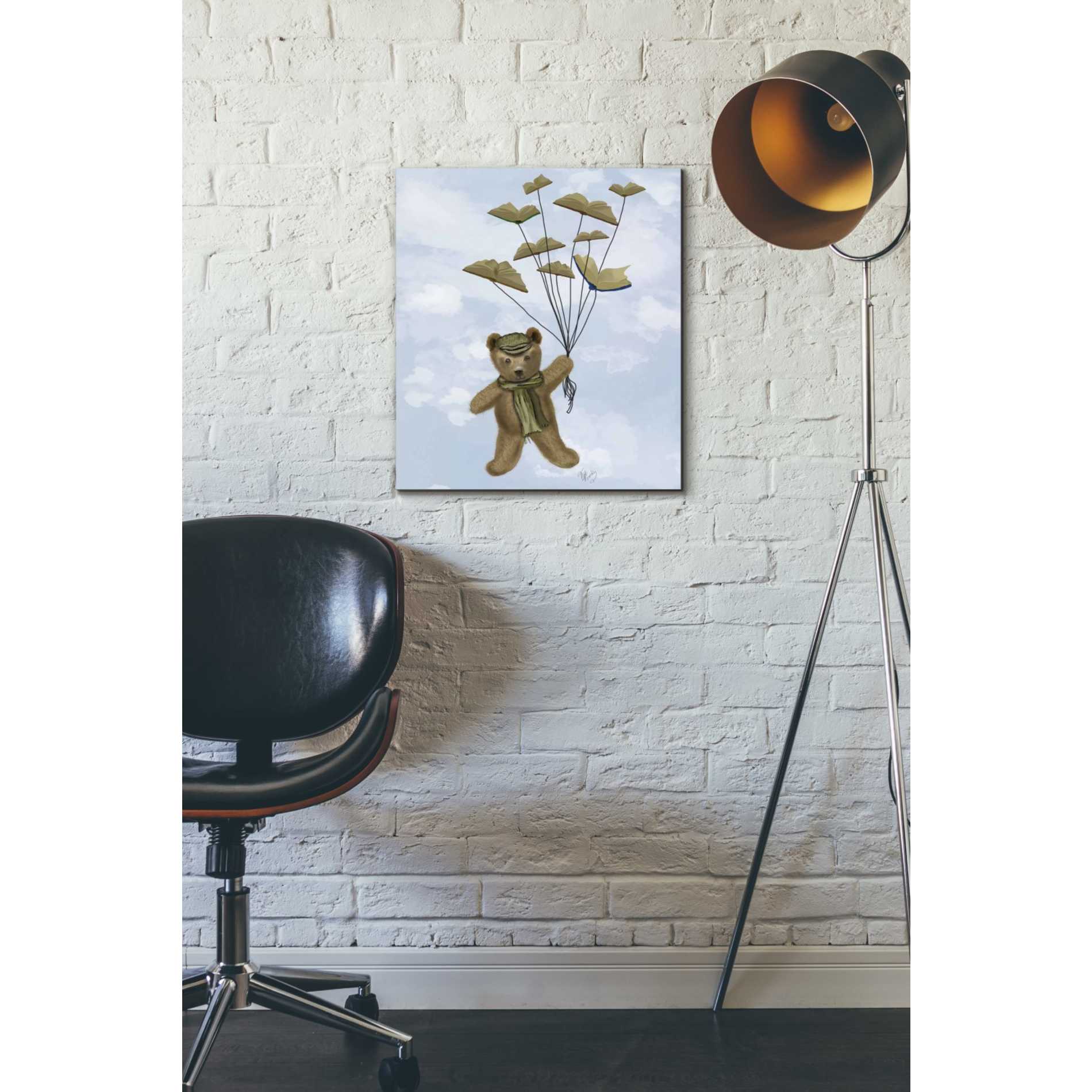 'Bear with Book Butterflies' by Fab Funky Giclee Canvas Wall Art