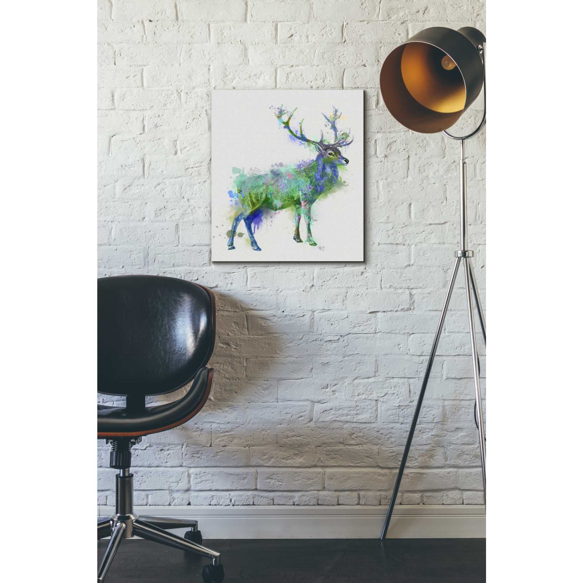 'Deer 1 Rainbow Splash Green Blue' by Fab Funky Canvas Wall Art,16 x 18