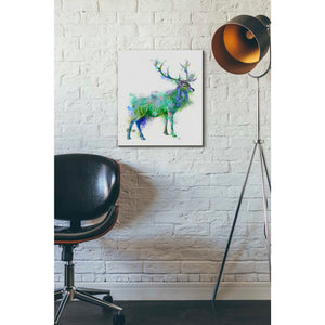 'Deer 1 Rainbow Splash Green Blue' by Fab Funky Canvas Wall Art,16 x 18