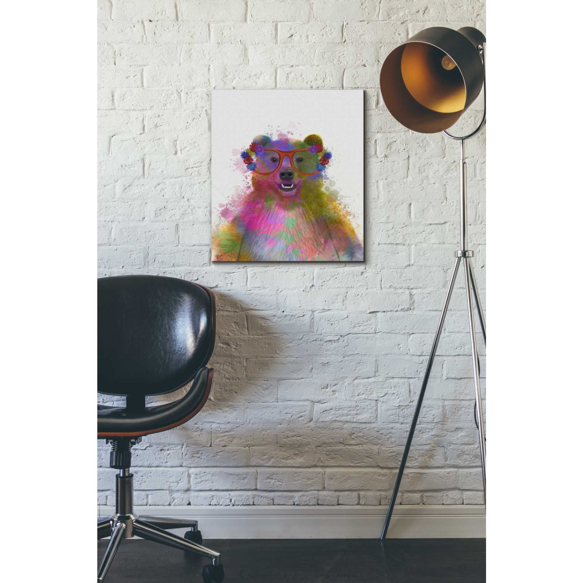 'Rainbow Splash Bear' by Fab Funky Giclee Canvas Wall Art