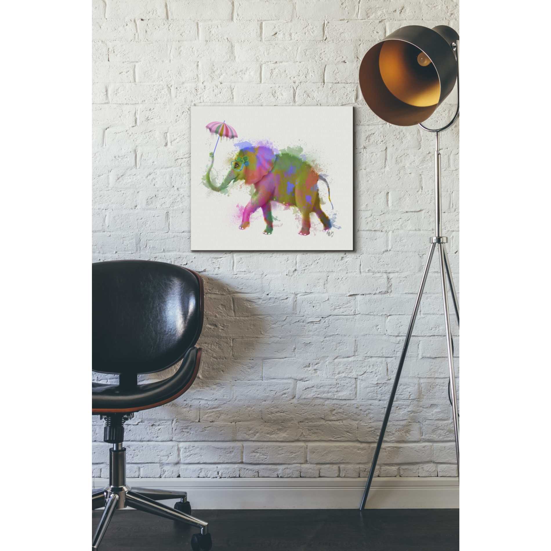 'Rainbow Splash Elephant' by Fab Funky Giclee Canvas Wall Art