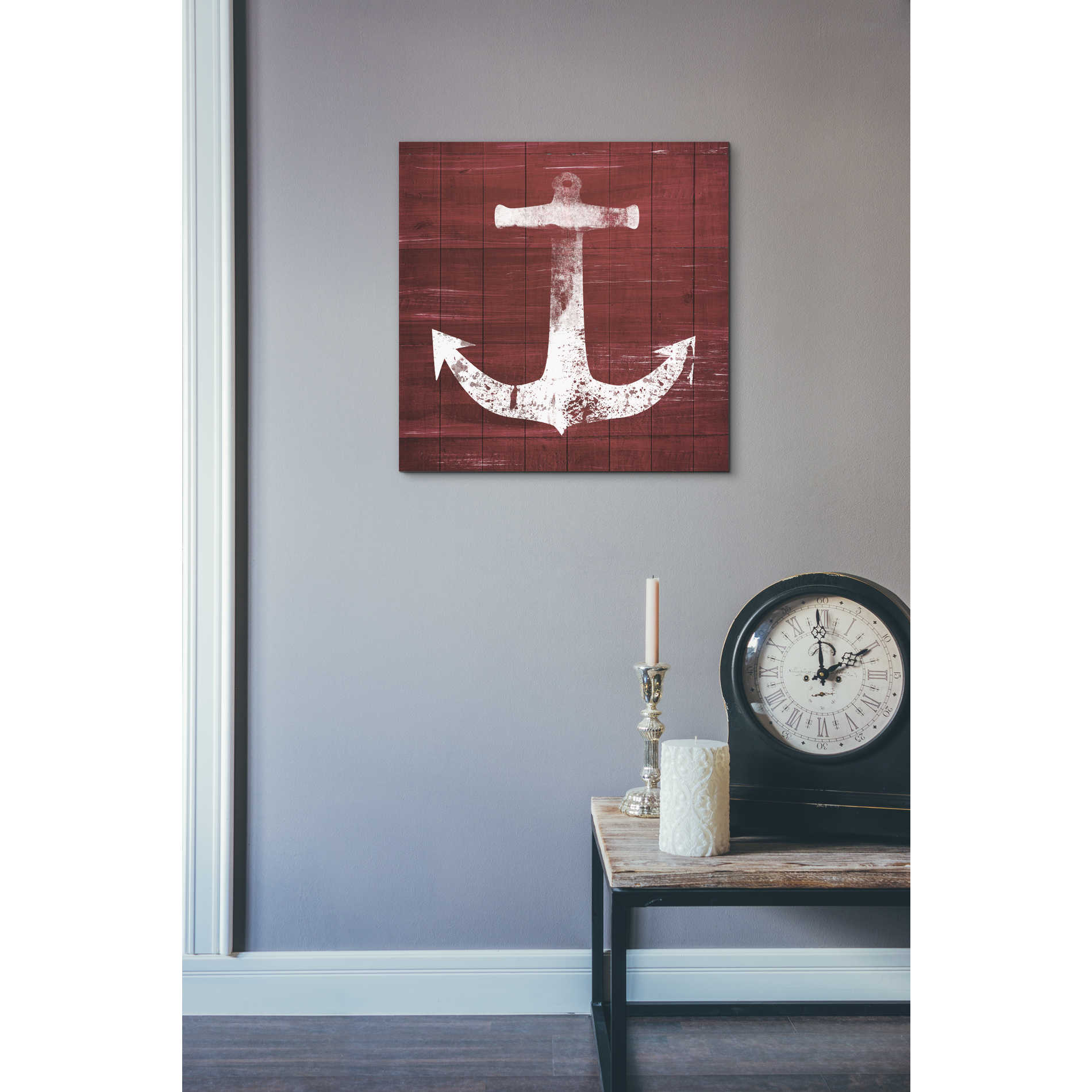 'Red and White Anchor' by Linda Woods, Canvas Wall Art,18 x 18