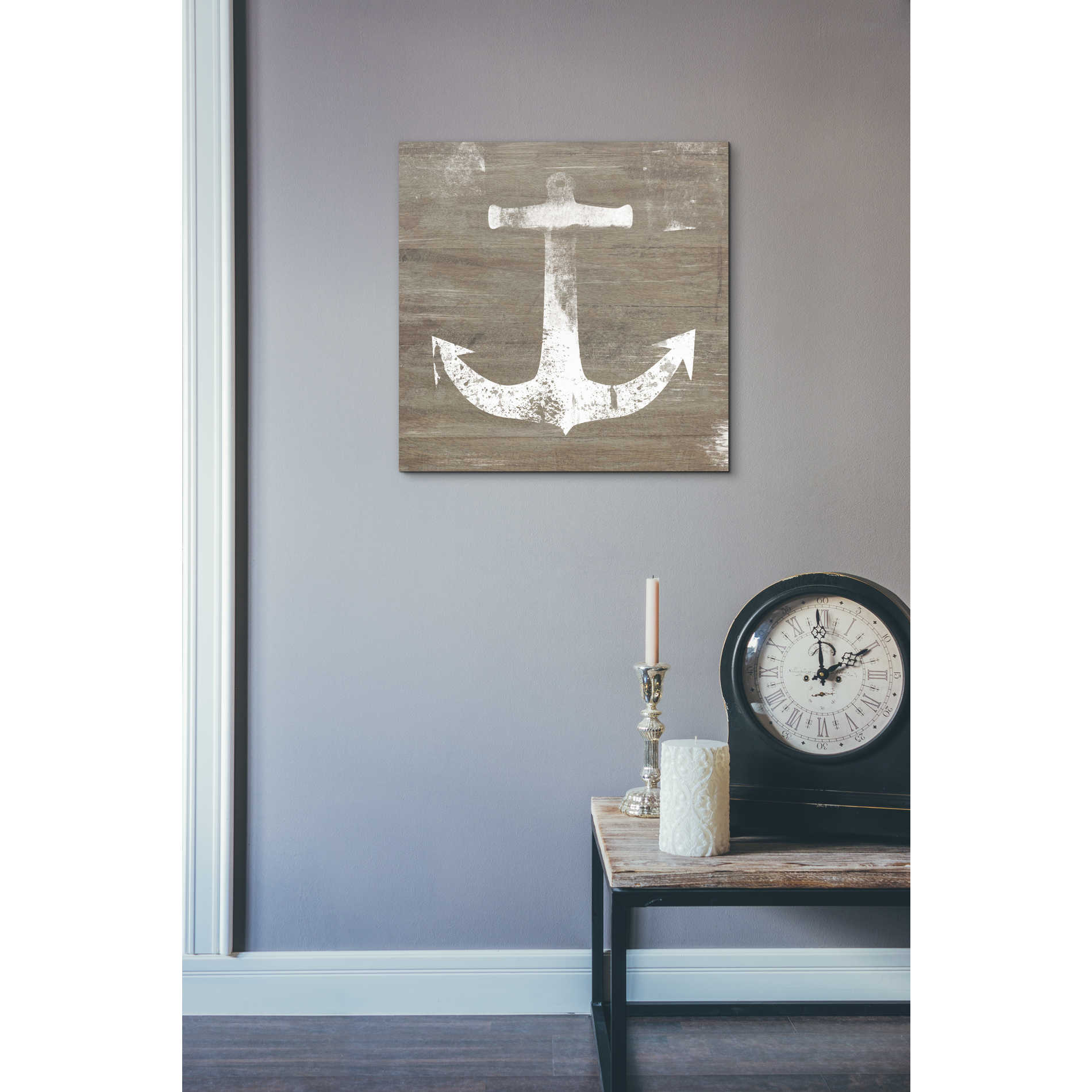 'White Anchor on Natural' by Linda Woods, Canvas Wall Art,18 x 18