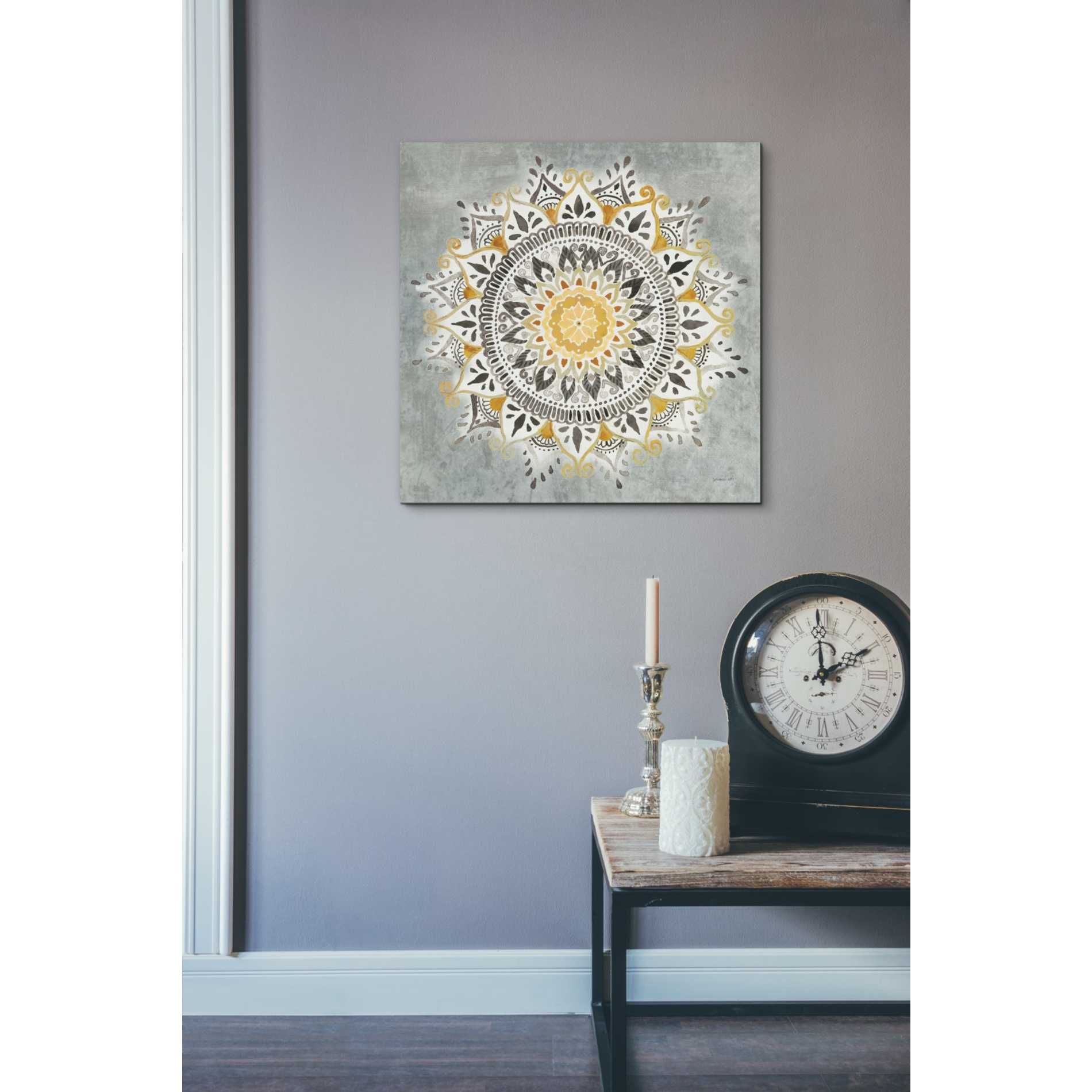 'Mandala Delight I Yellow Grey' by Danhui Nai, Canvas Wall Art,18 x 18