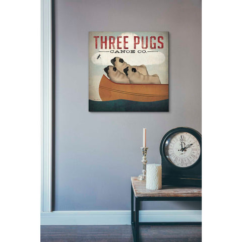 Image of 'Three Pugs in a Canoe v' by Ryan Fowler, Canvas Wall Art,18 x 18