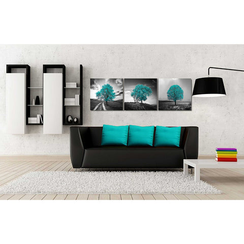Image of 'Vibrant Tree Series: Cyan Triptych (Set of 3)' Canvas Wall Art,54 x 18