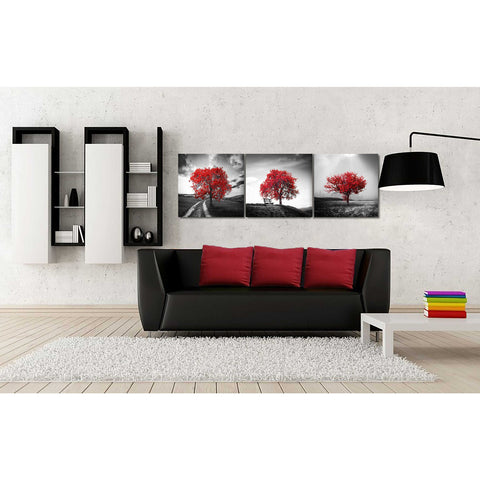 Image of 'Vibrant Tree Series: Ruby Triptych (Set of 3)' Canvas Wall Art,54 x 18
