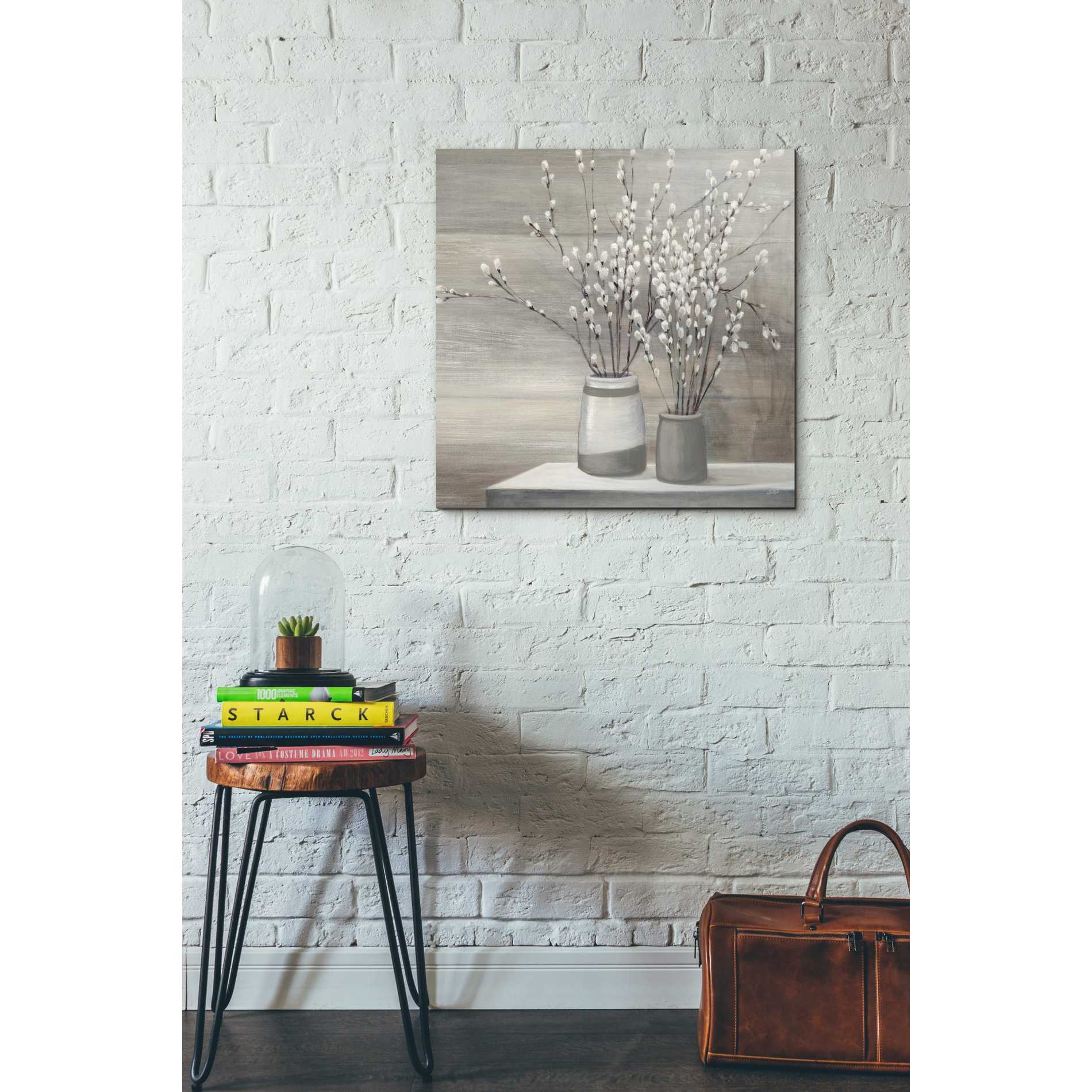 'Pussy Willow Still Life Gray Pots' by Julia Purinton, Canvas Wall Art,18 x 18