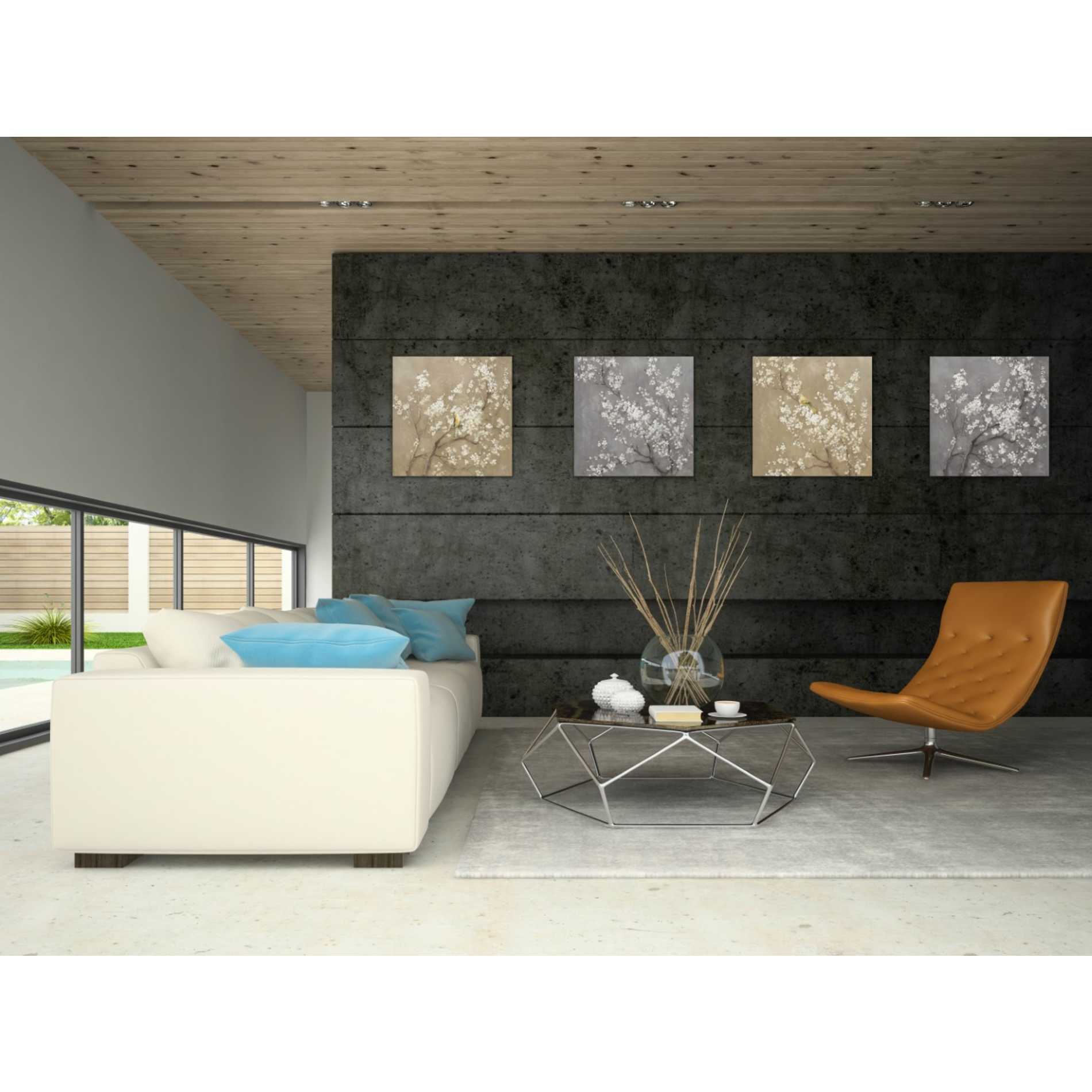 'White Cherry Blossom II on Grey' by Danhui Nai, Canvas Wall Art,18 x 18