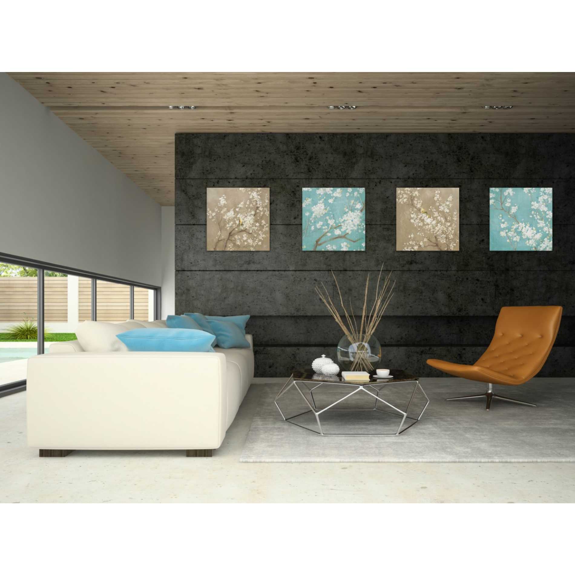 'White Cherry Blossom II on Blue' by Danhui Nai, Canvas Wall Art,18 x 18