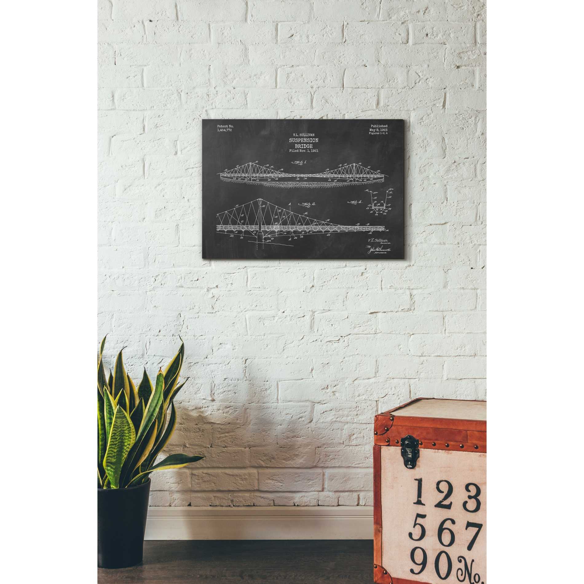 'Suspension Bridge Blueprint Patent Chalkboard' Canvas Wall Art,,18 x 26