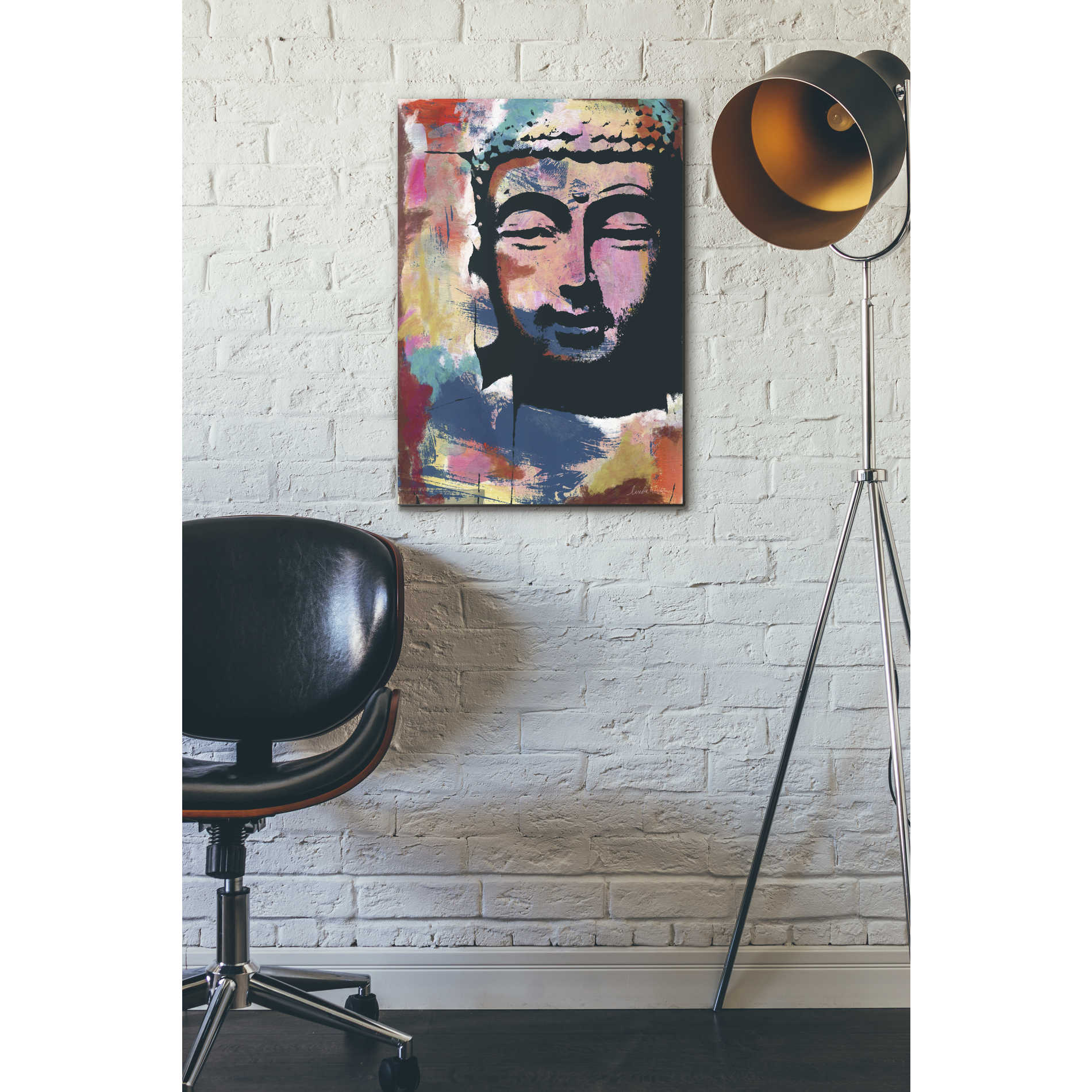 'Painted Buddha II' by Linda Woods, Canvas Wall Art,18 x 26