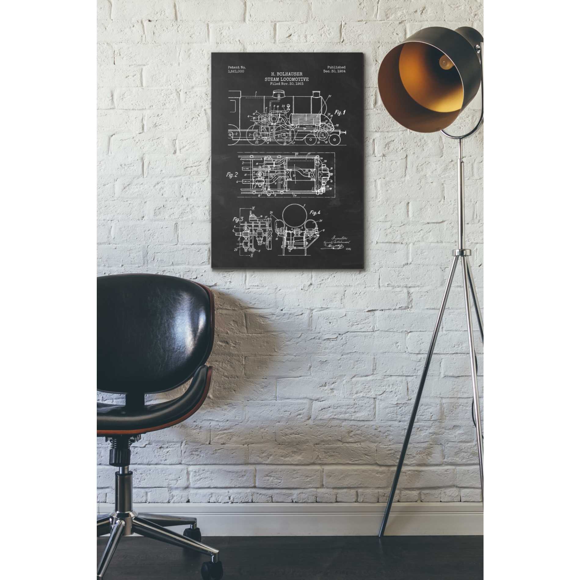 'Steam Locomotive Blueprint Chalkboard Patent' Canvas Wall Art,18 x 26