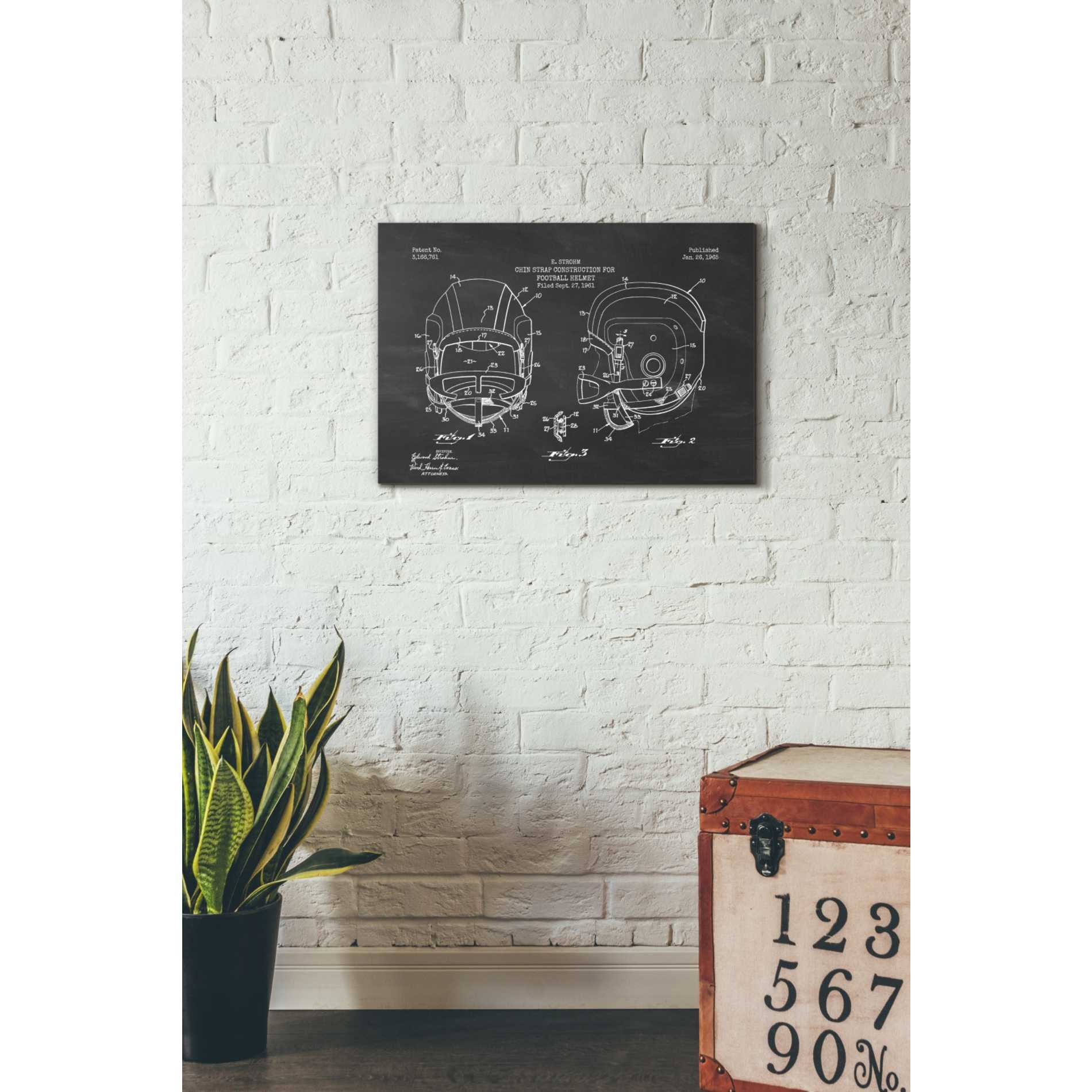 'Modern Football Helmet Blueprint Chalkboard Patent' Canvas Wall Art,18 x 26