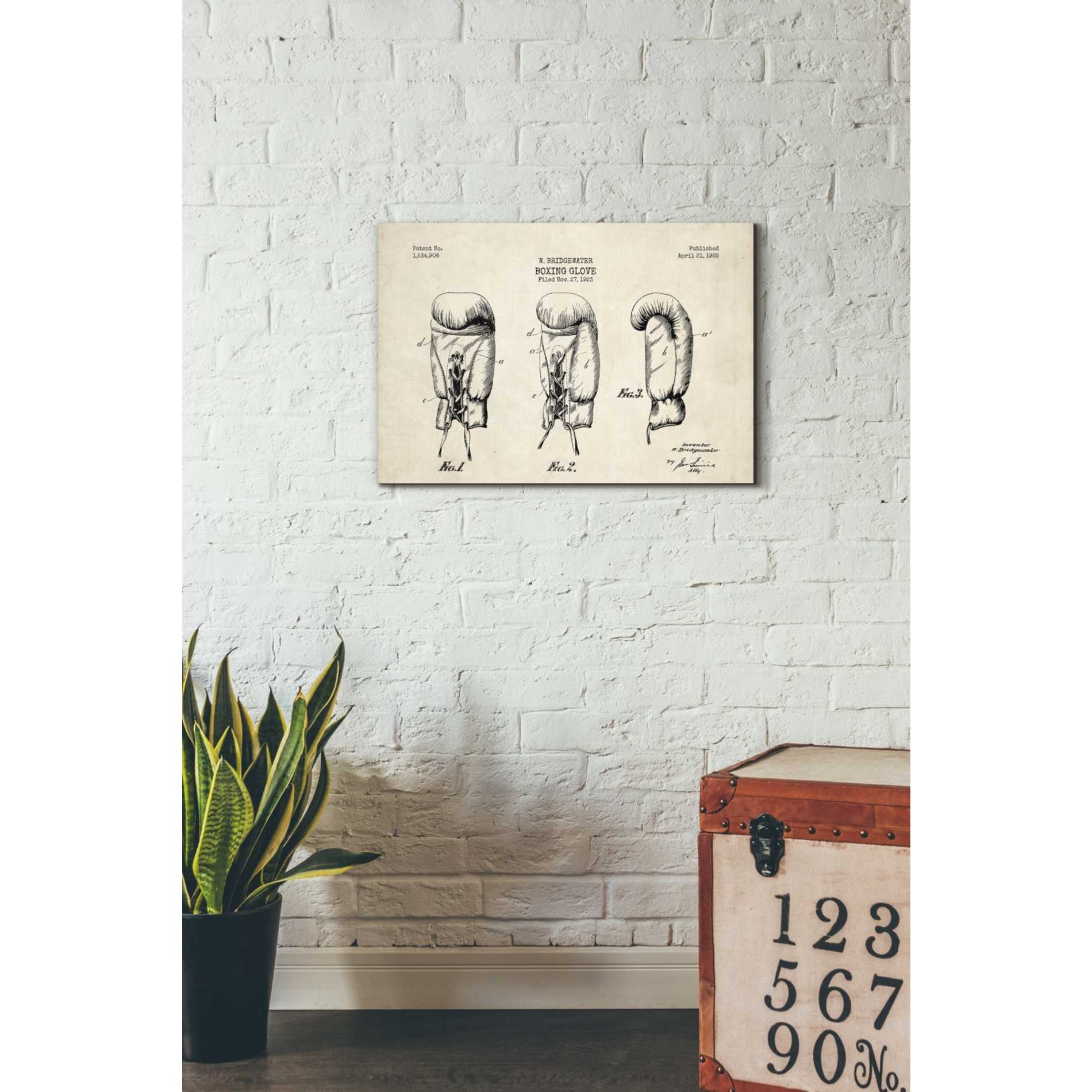 'Boxing Glove, 1925 Blueprint Parchment Patent' Canvas Wall Art,18 x 26
