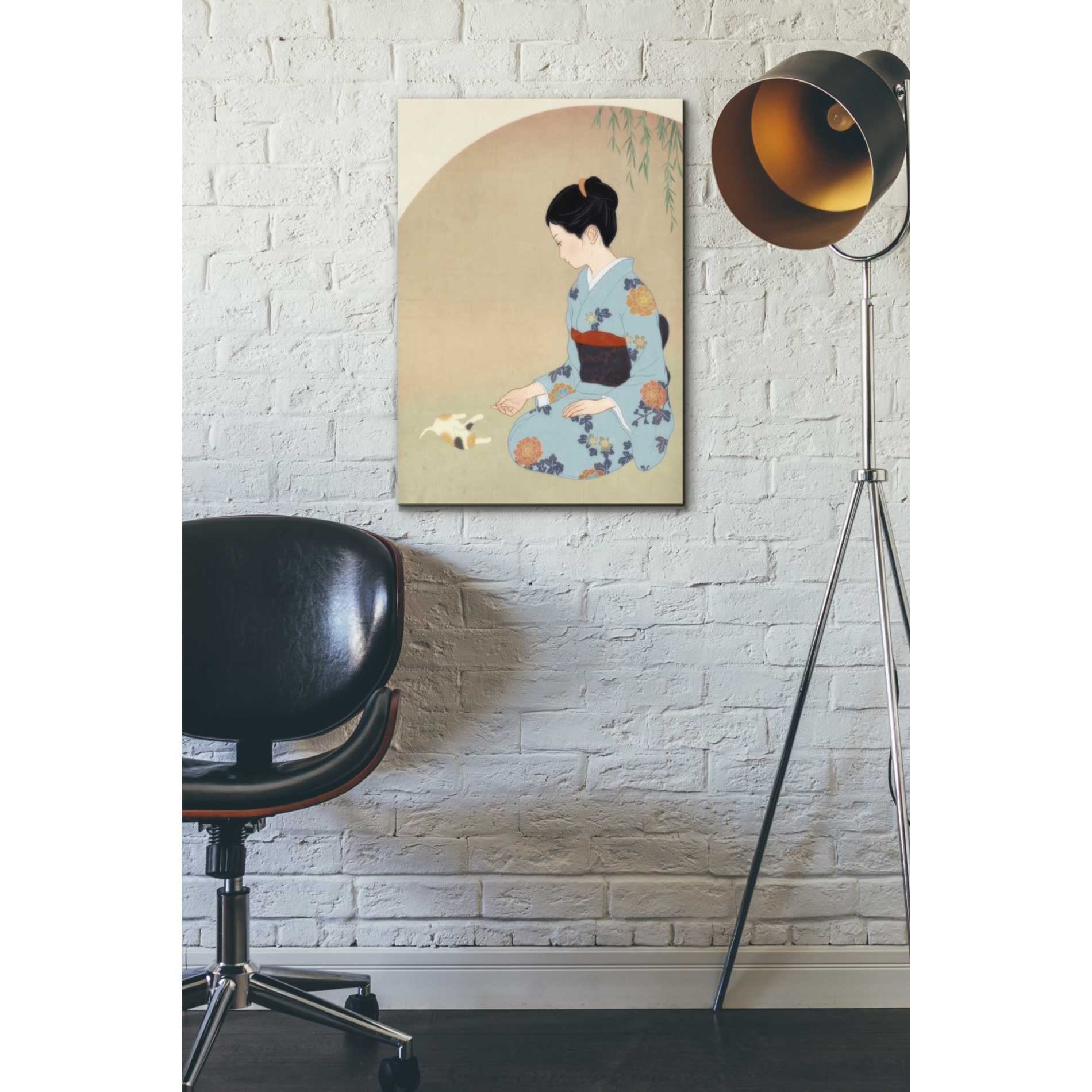 'Cat And Woman' by Sai Tamiya, Canvas Wall Art,18 x 26