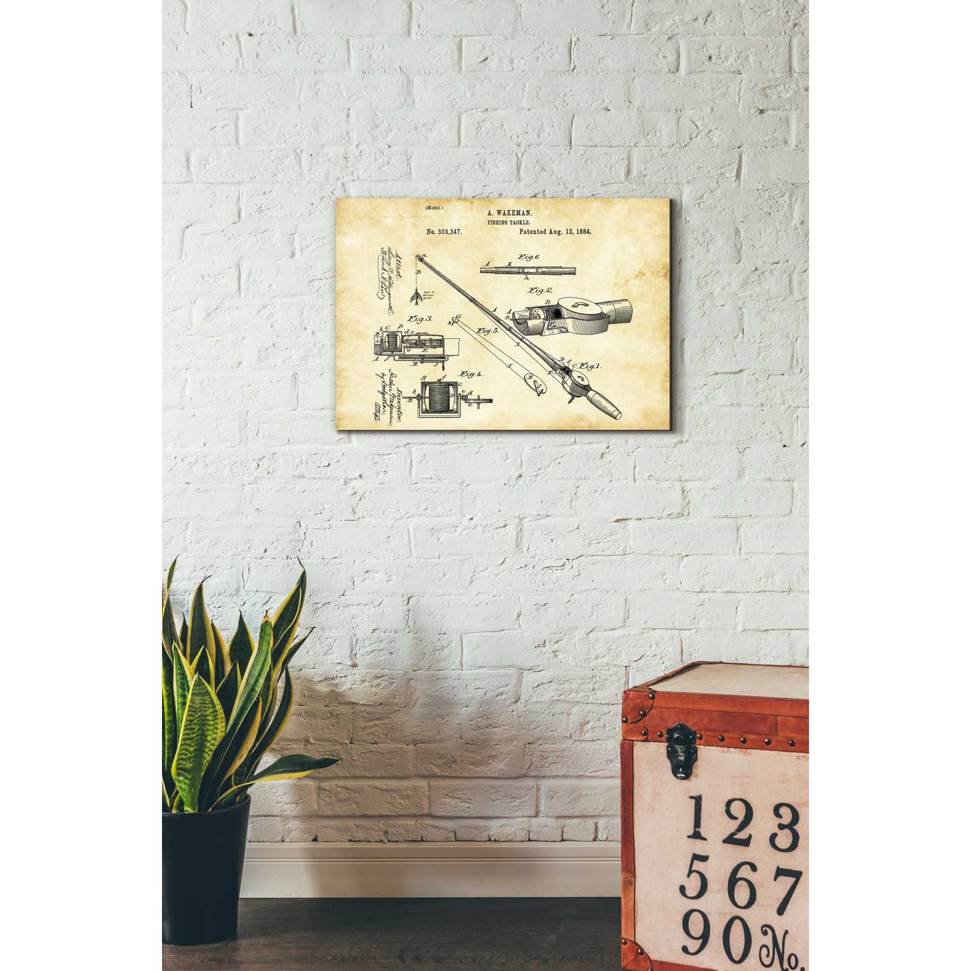 "Fishing Tackle Vintage Patent Blueprint" Giclee Canvas Wall Art