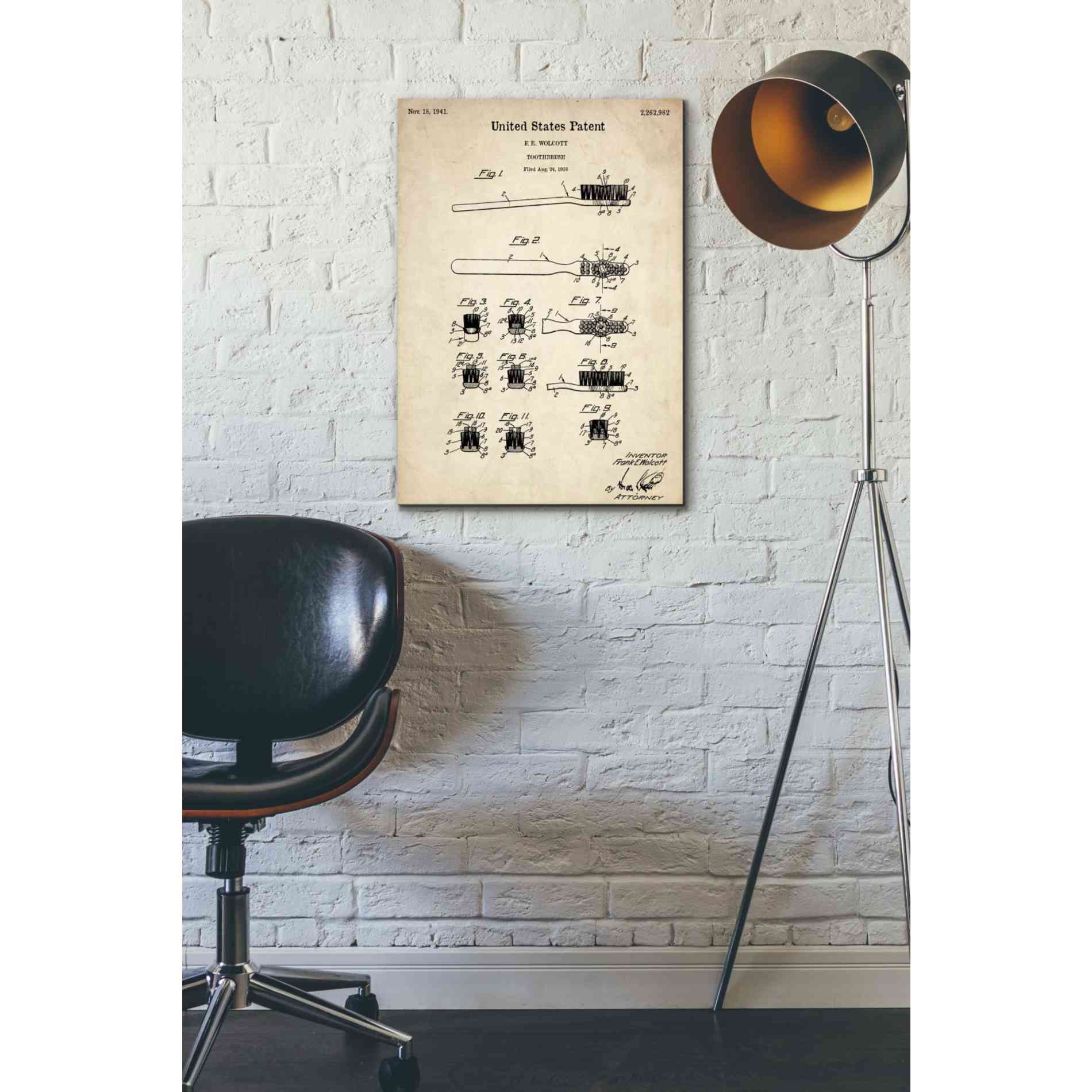 'Toothbrush Vintage Patent' Canvas Wall Art,18 x 26
