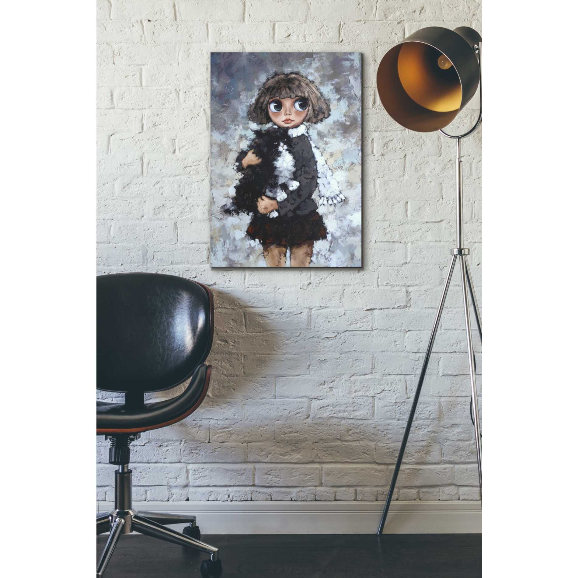 'Girl With Cat' by Alexander Gunin, Canvas Wall Art,18 x 26