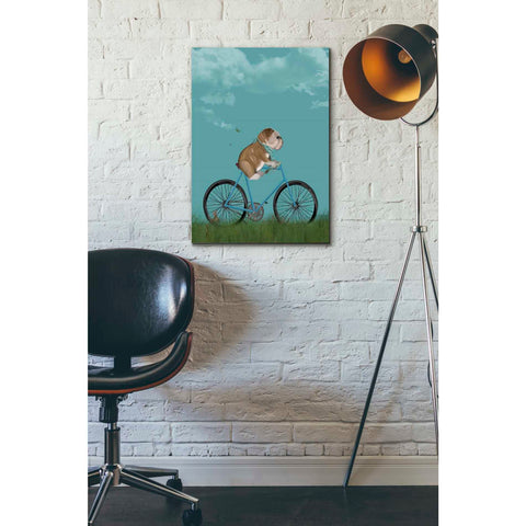 Image of 'English Bulldog on Bicycle - Sky' by Fab Funky Giclee Canvas Wall Art