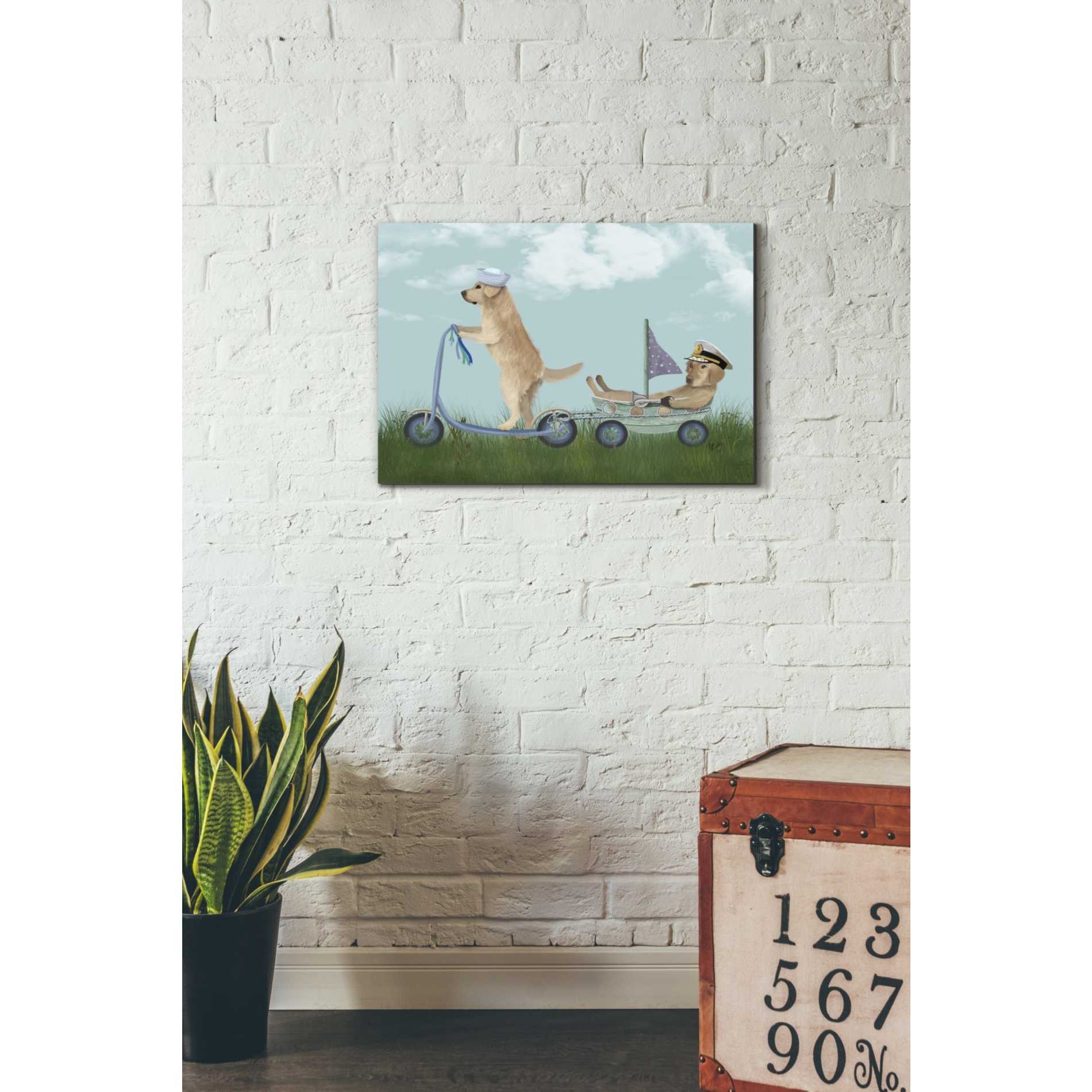 'Golden Retriever Scooter' by Fab Funky Giclee Canvas Wall Art