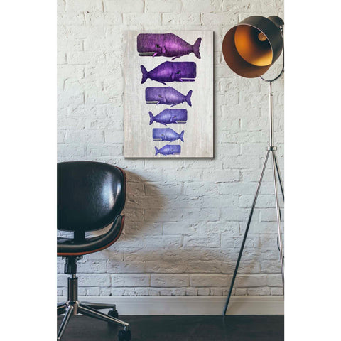 Image of 'Whale Family Purple on White' by Fab Funky Giclee Canvas Wall Art