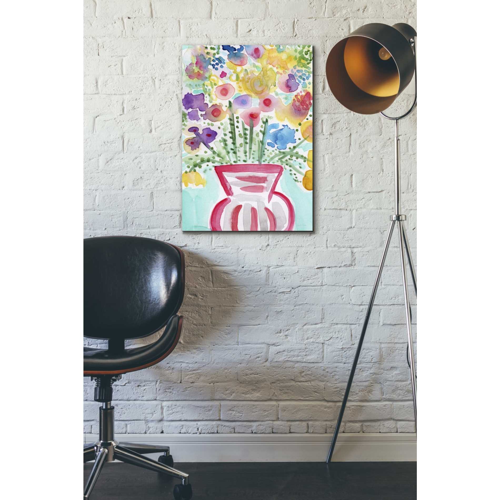 'Red Vase Of Flowers' by Linda Woods, Canvas Wall Art,18 x 26