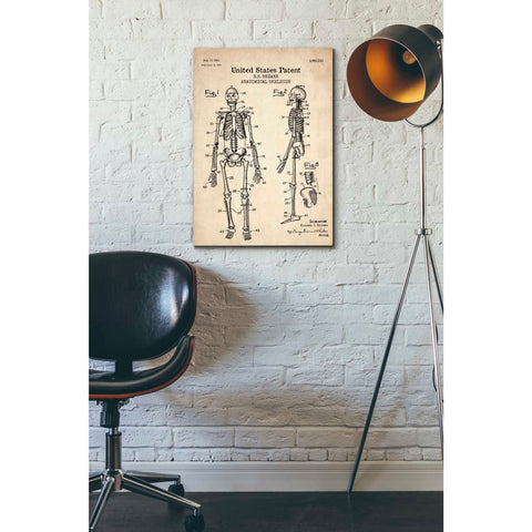 Image of 'Anatomical Skeleton Blueprint Patent Parchment' Canvas Wall Art,18 x 26