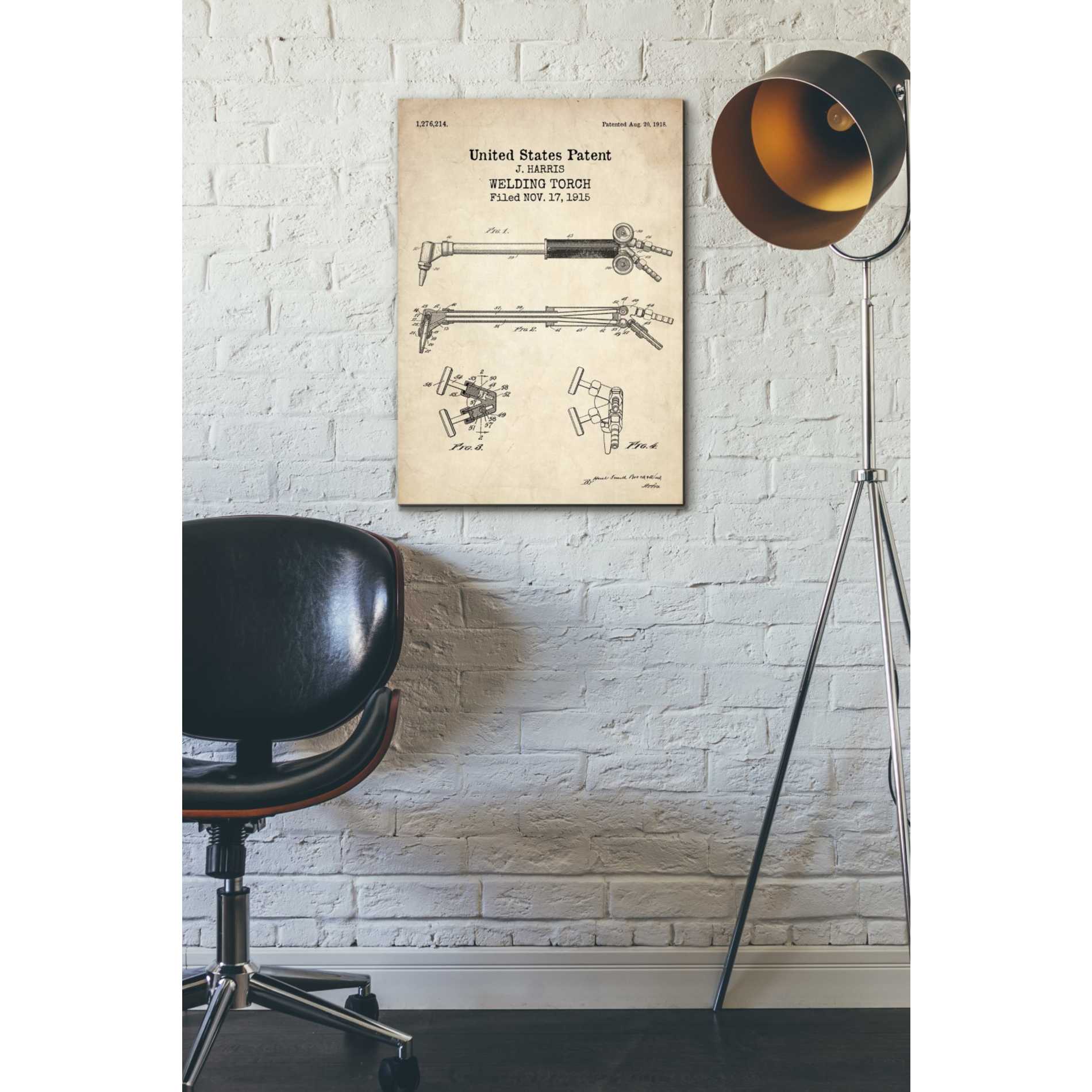 'Welding Torch Blueprint Patent Parchment' Canvas Wall Art,18 x 26