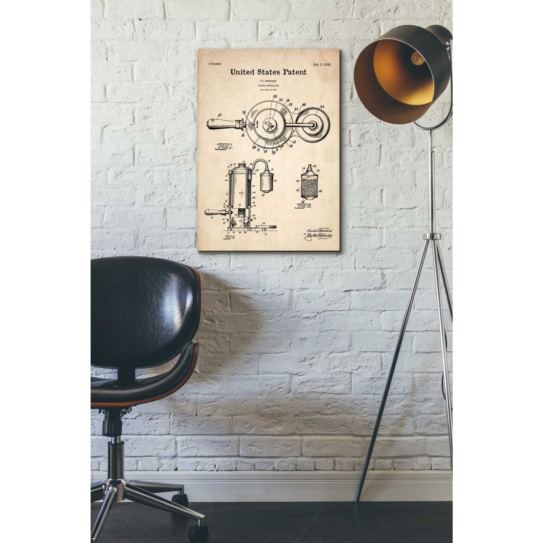 'Coffee Percolator Blueprint Patent Parchment' Canvas Wall Art,18 x 26