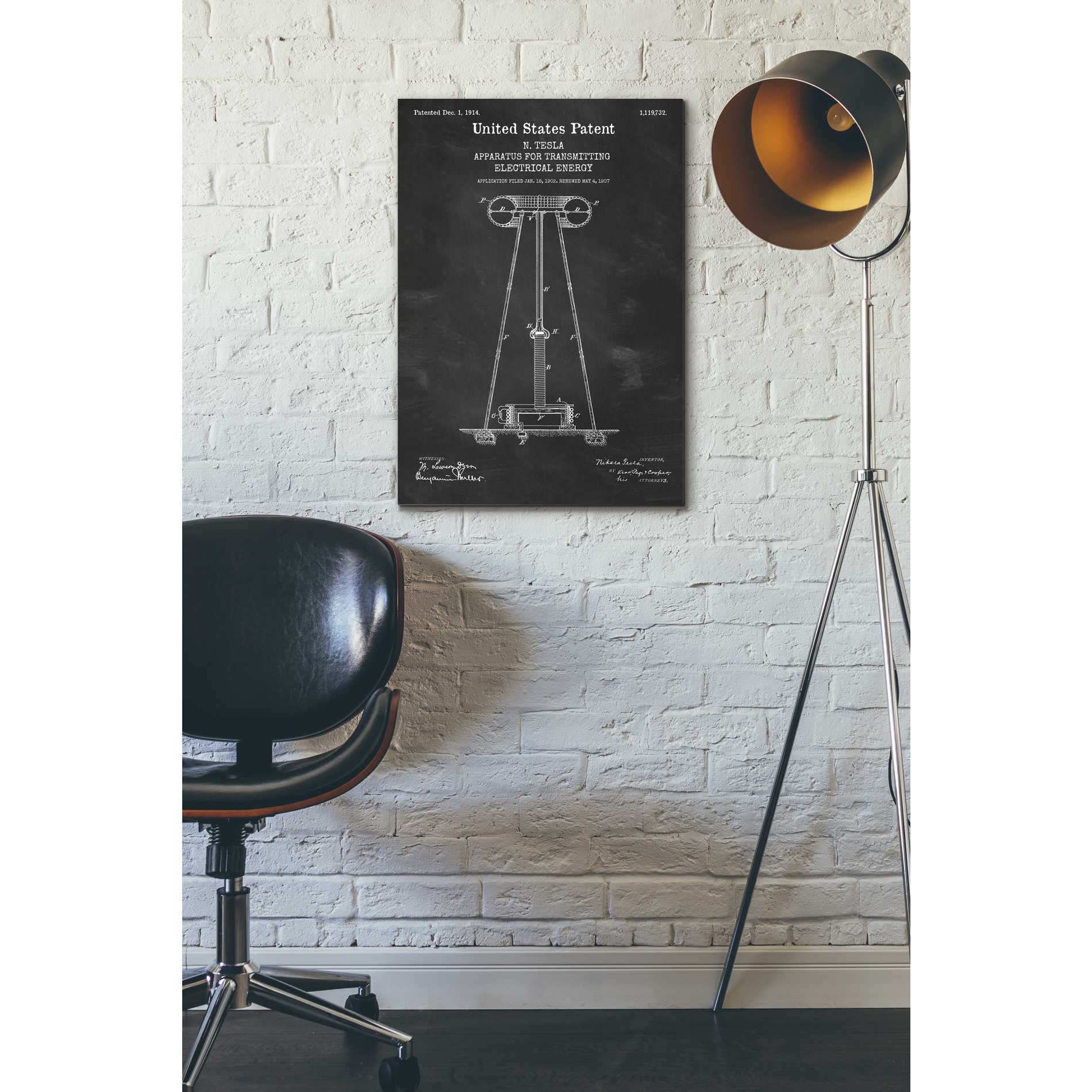 'Tesla Apparatus for Transmitting Electrical Energy Blueprint Patent Chalkboard' Canvas Wall Art,18 x 26
