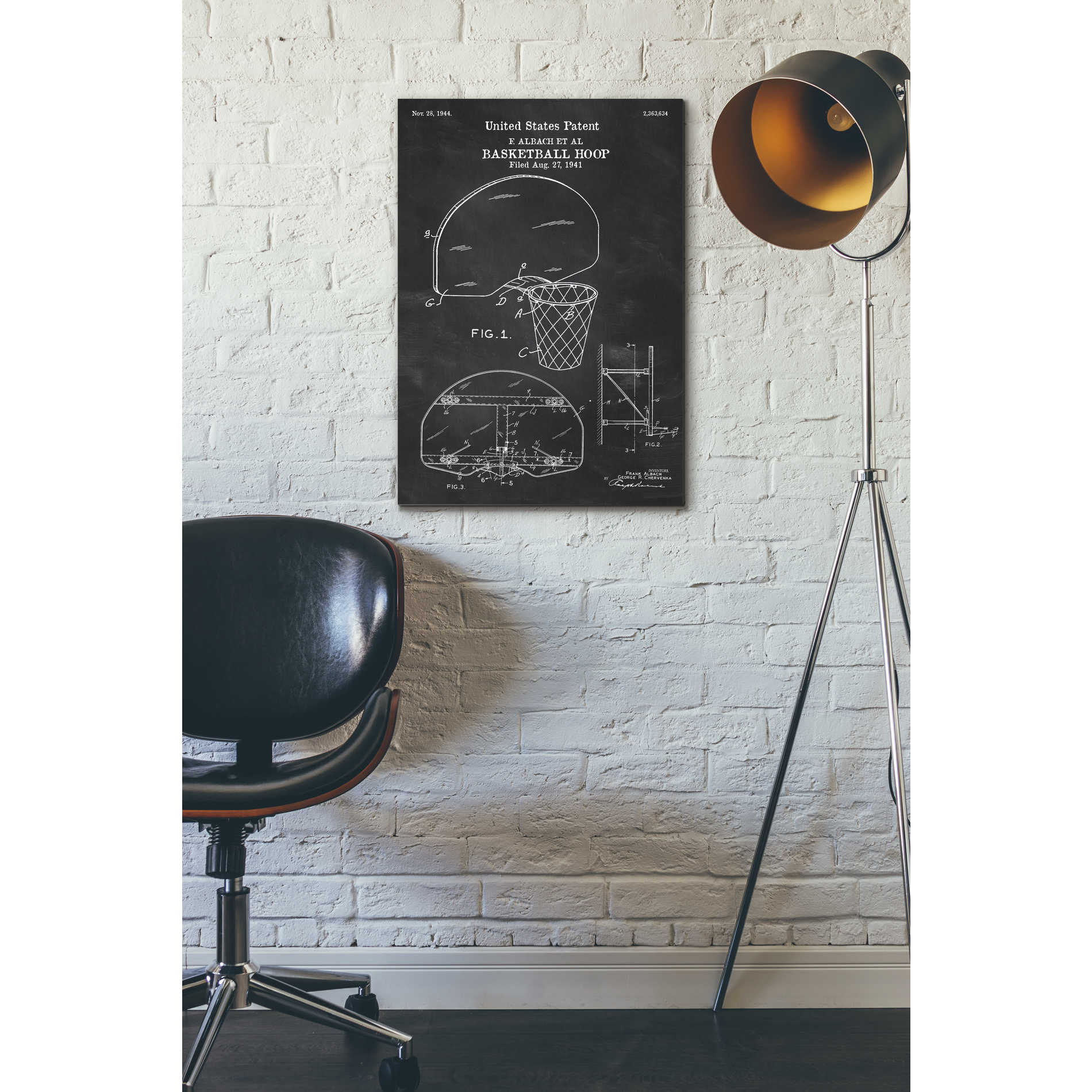 'Basketball Hoop Blueprint Patent Chalkboard' Canvas Wall Art,18 x 26