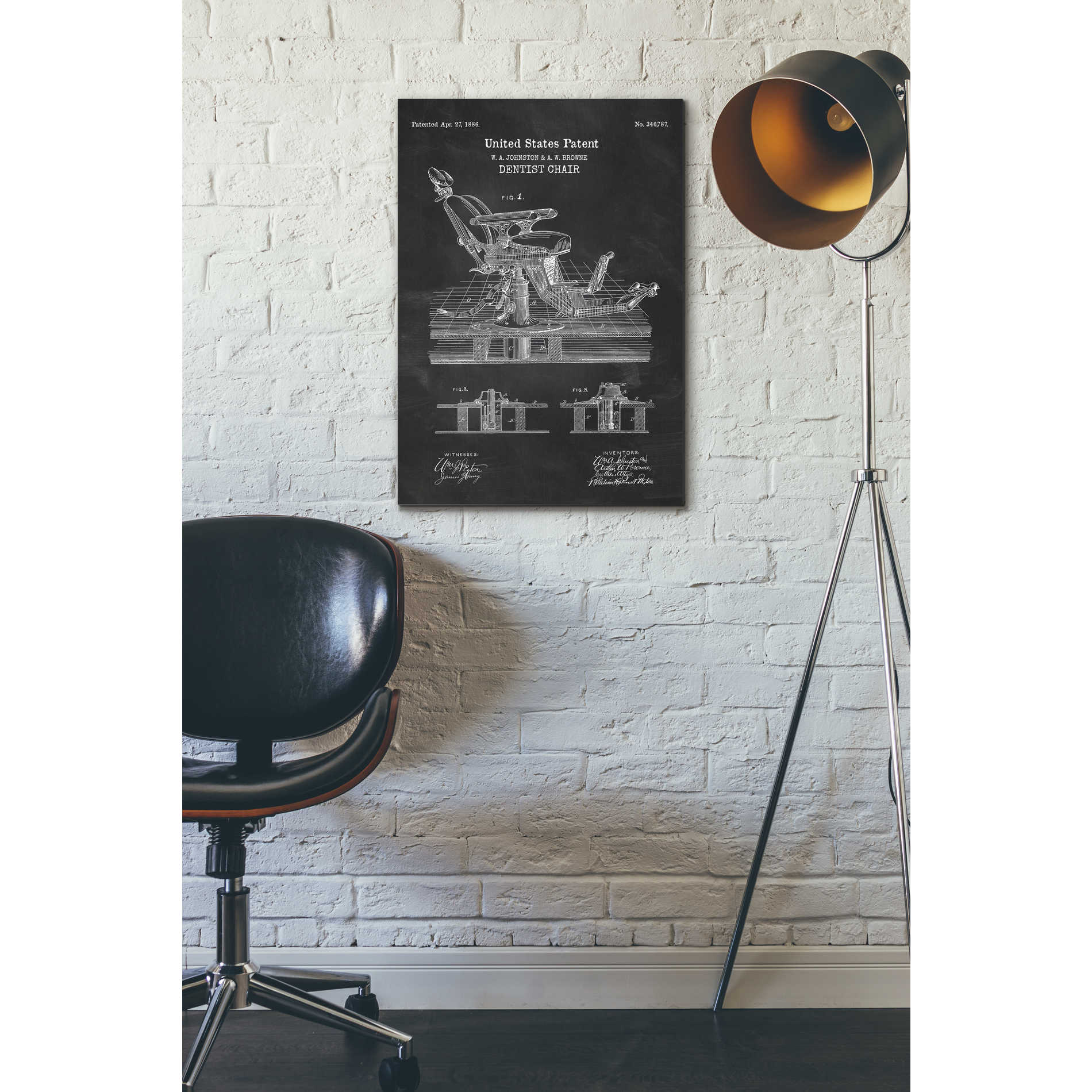 'Dentist Chair Blueprint Patent Chalkboard' Canvas Wall Art,18 x 26
