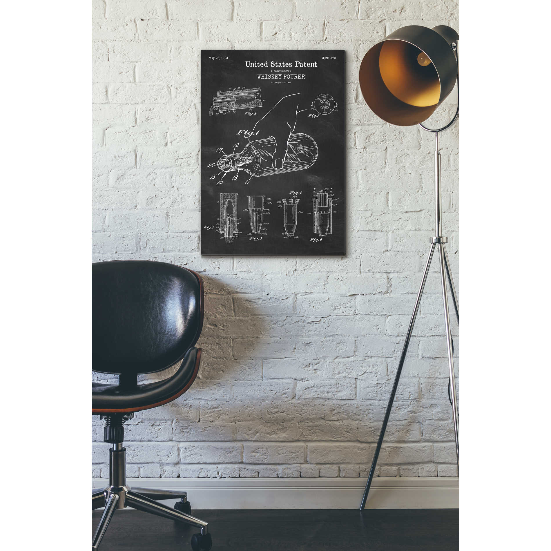 'Whiskey Pourer Blueprint Patent Chalkboard' Canvas Wall Art,18 x 26