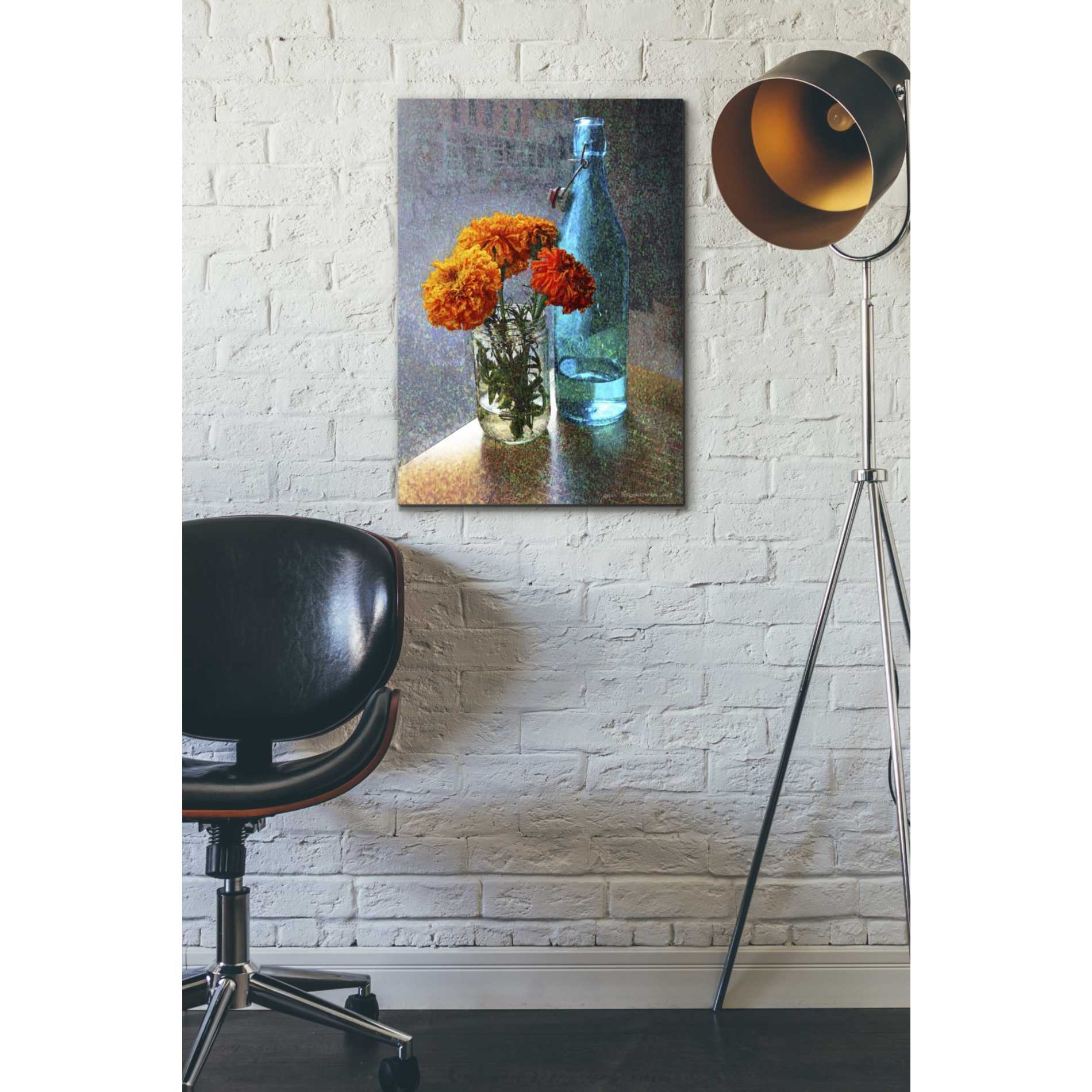 'Aqua Bottle Marigolds Cafe' by Chris Vest, Giclee Canvas Wall Art