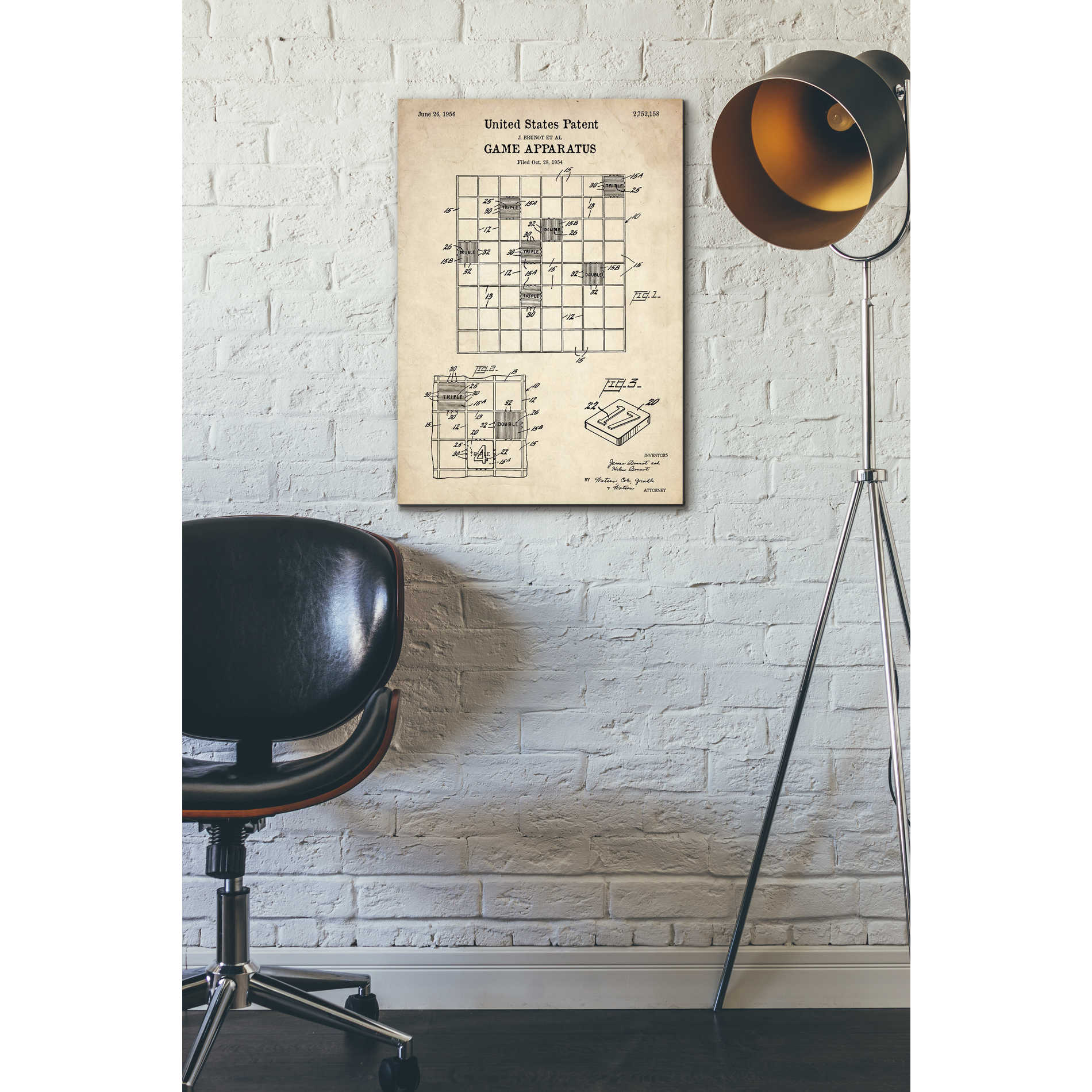 'Game Apparatus Blueprint Patent Parchment' Canvas Wall Art,18 x 26
