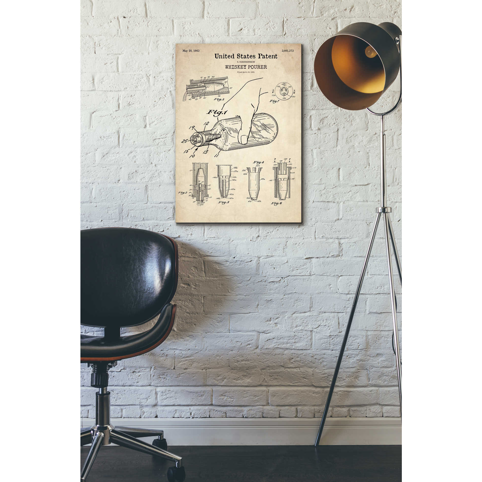 'Whiskey Pourer Blueprint Patent Parchment' Canvas Wall Art,18 x 26