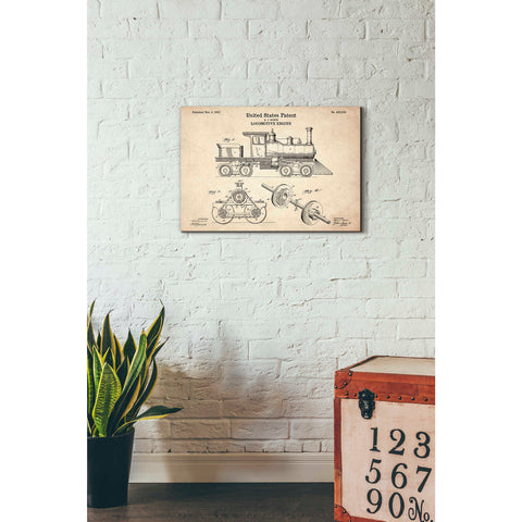 Image of 'Locomotive Engine Blueprint Patent Parchment' Canvas Wall Art,18 x 26
