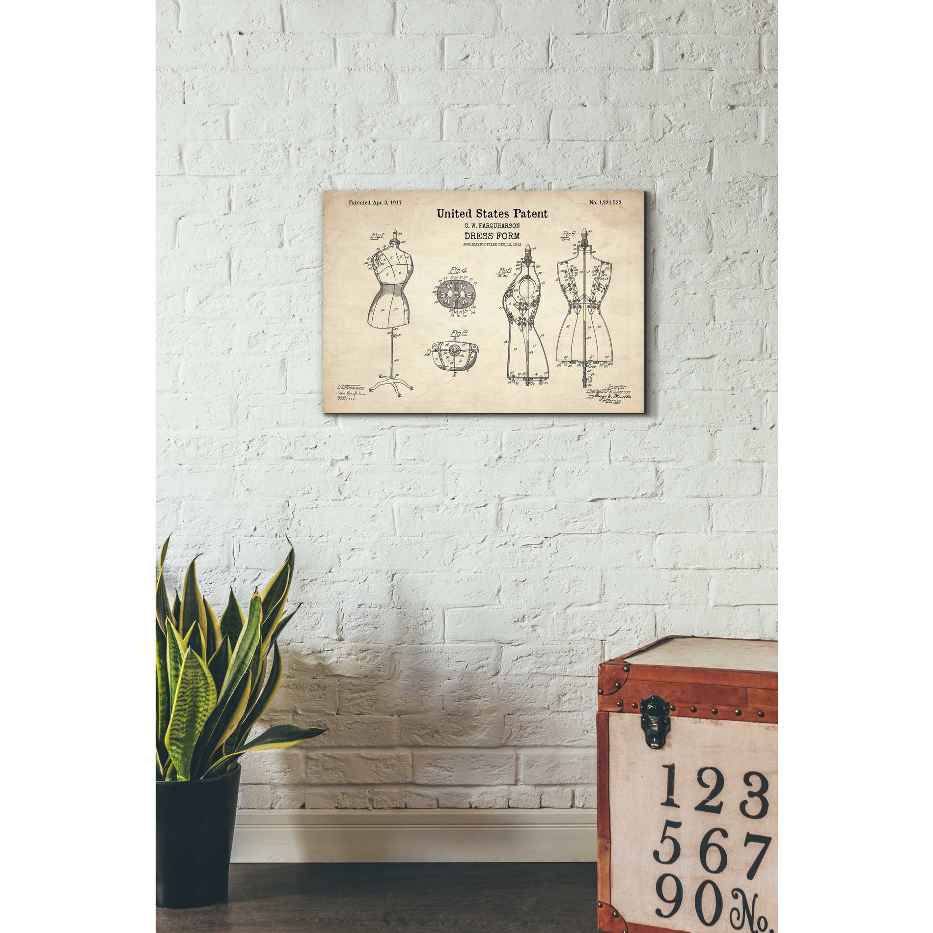'Dress Form Blueprint Patent Parchment' Canvas Wall Art,26 x 18