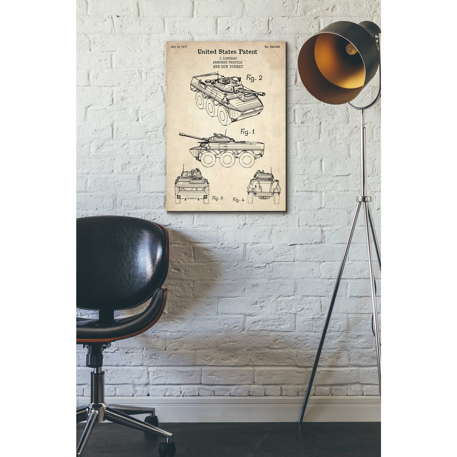 'Armored Vehicle Blueprint Patent Parchment' Canvas Wall Art,18 x 26