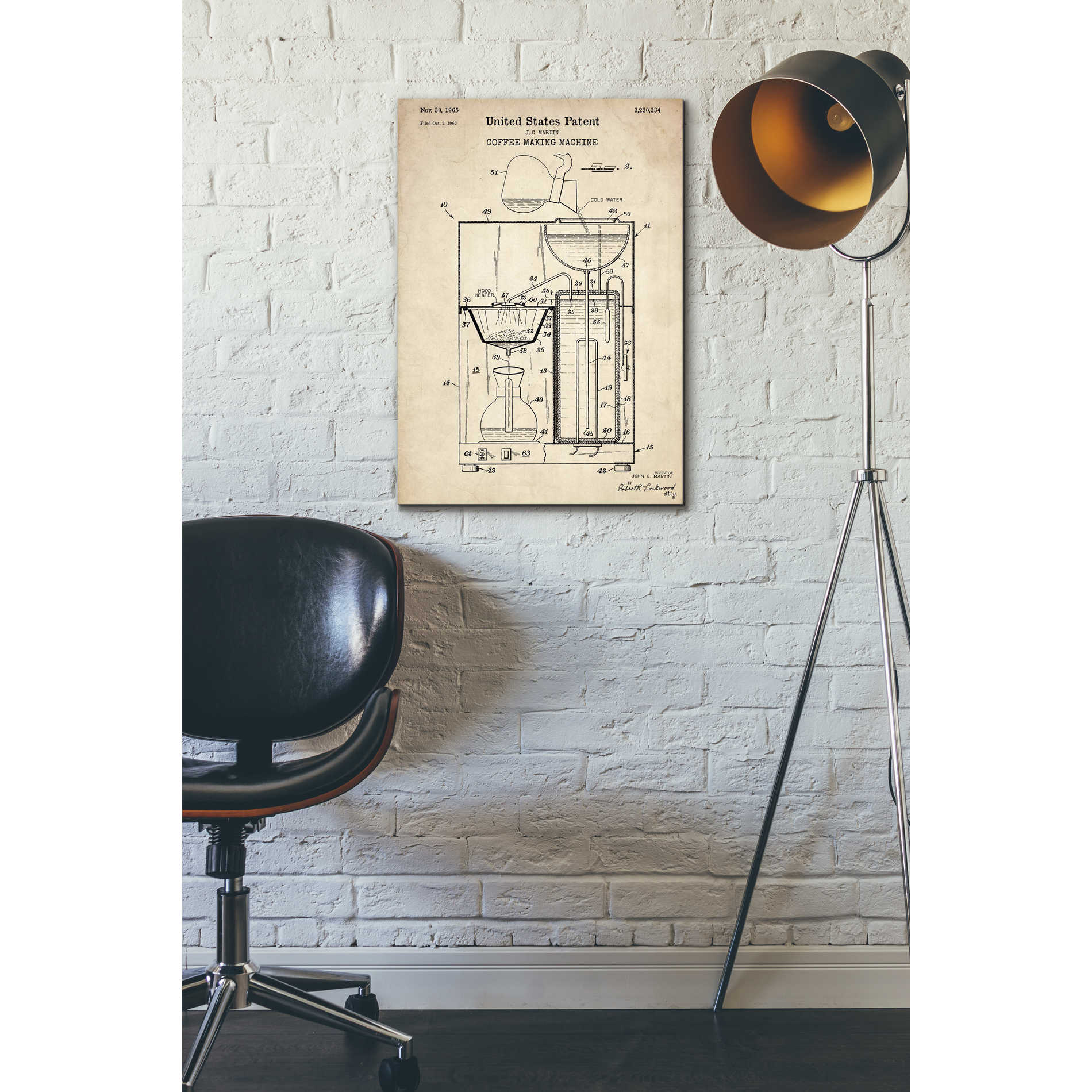 'Coffee Machine Blueprint Patent Parchment' Canvas Wall Art,18 x 26