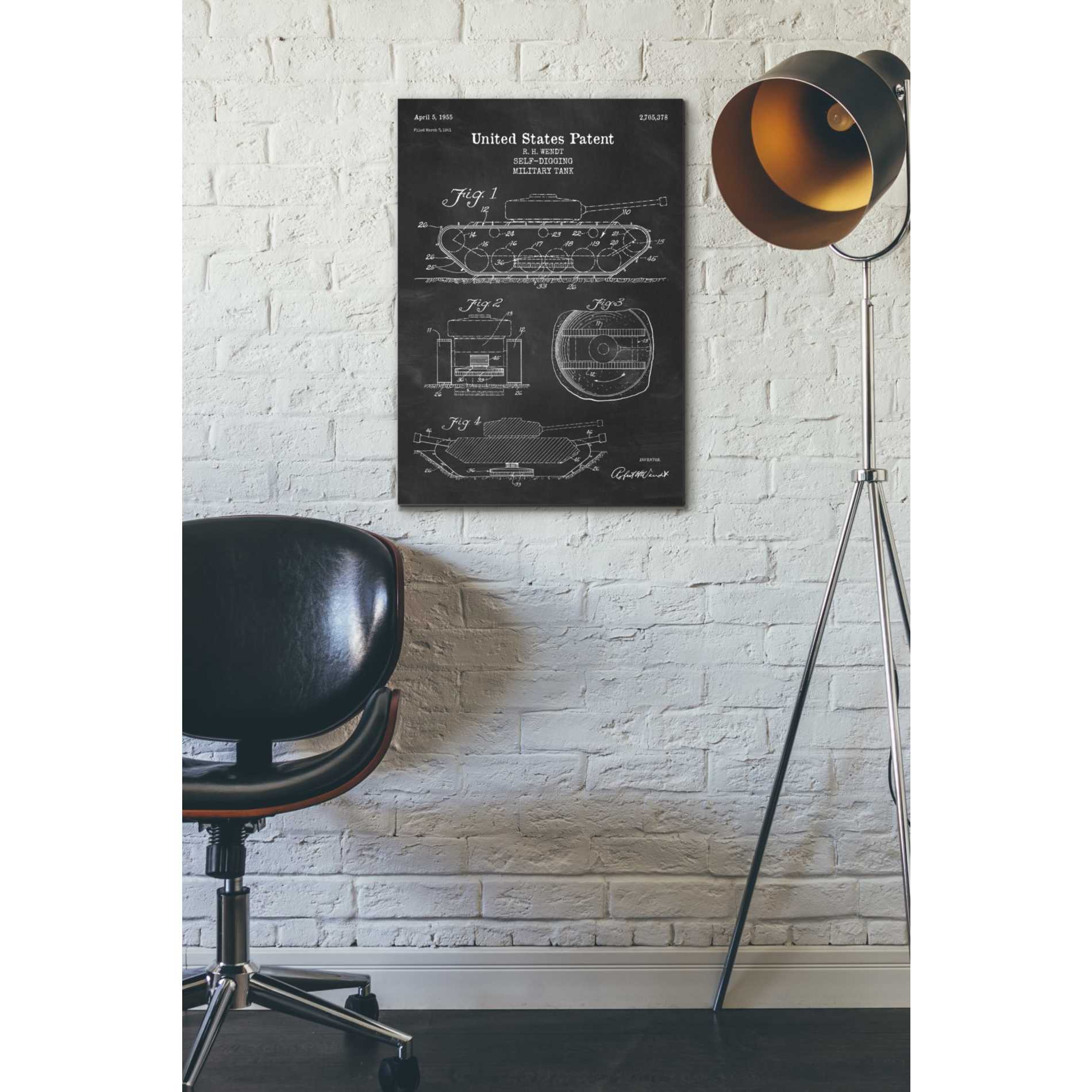 'Self-Digging Military Tank Blueprint Patent Chalkboard' Canvas Wall Art,18 x 26