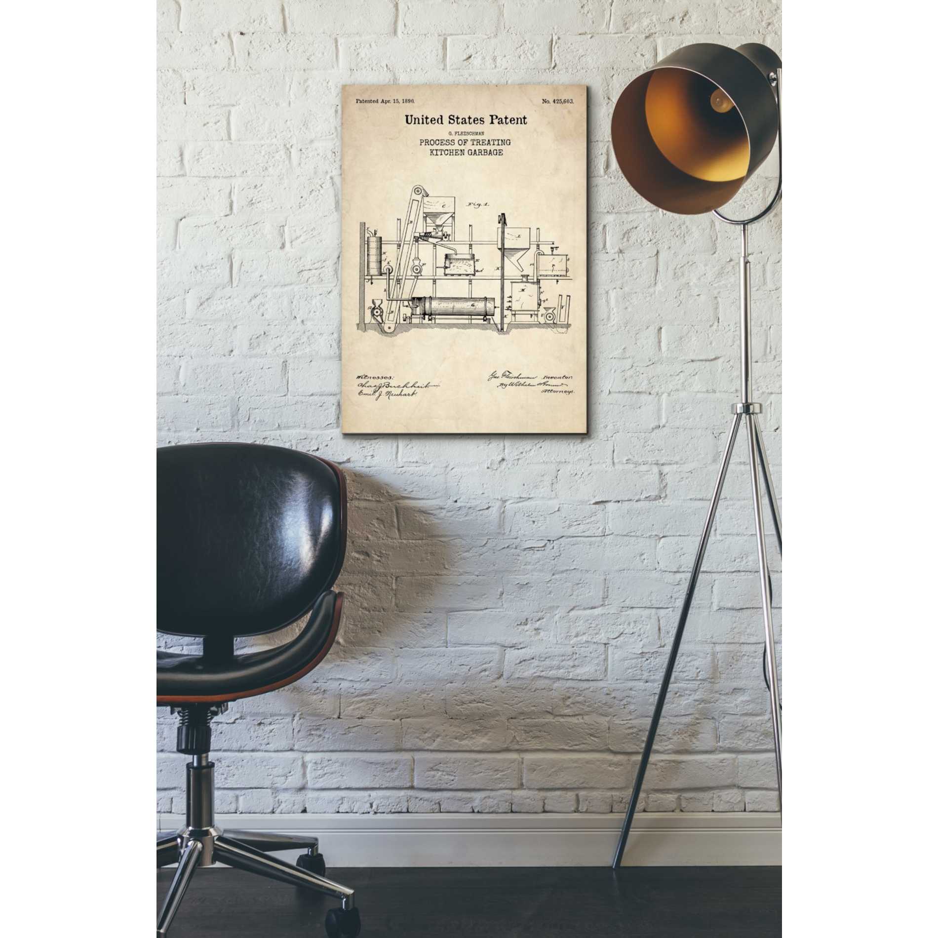 'Kitchen Garbage Blueprint Patent Parchment' Canvas Wall Art,18 x 26