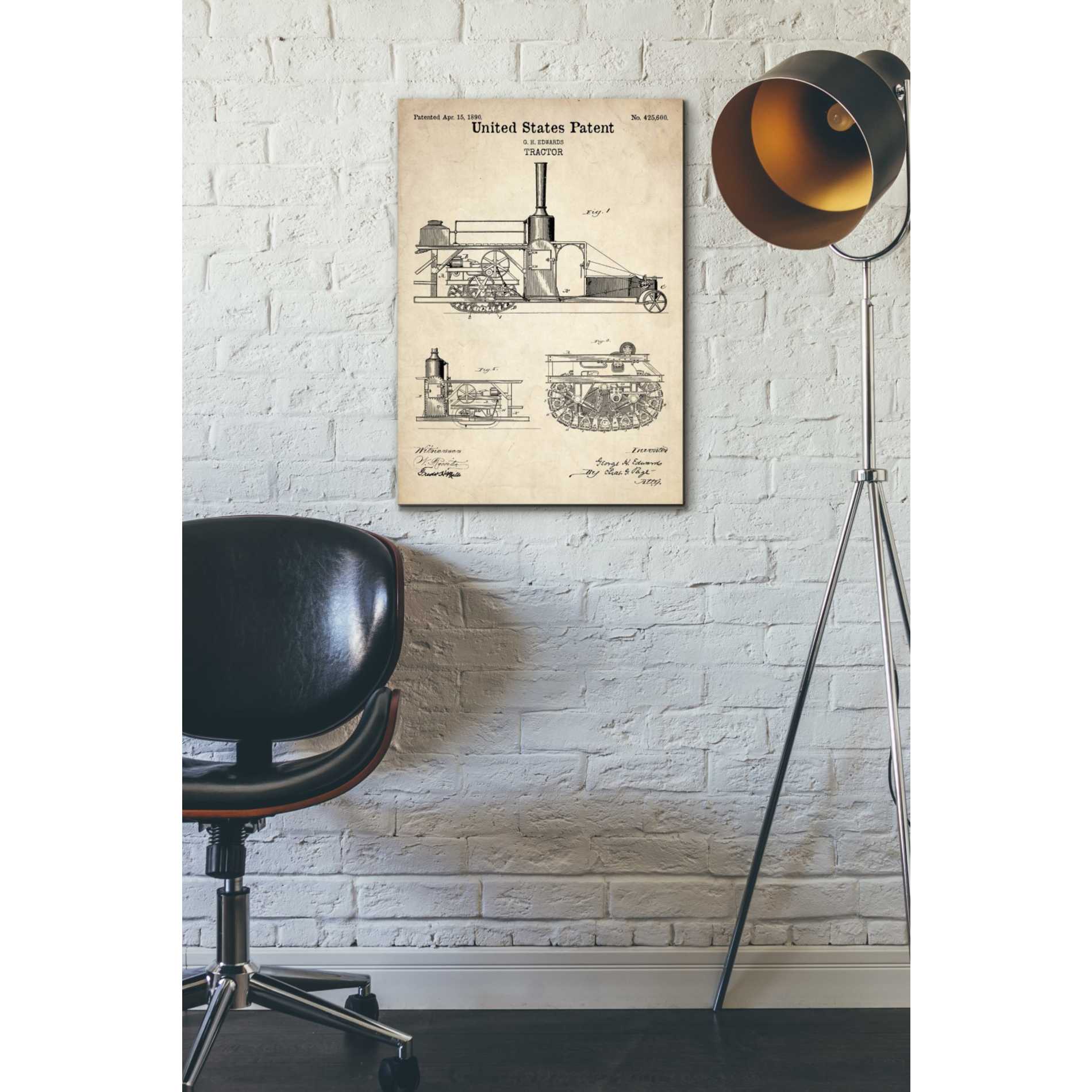 'Tractor Blueprint Patent Parchment' Canvas Wall Art,18 x 26