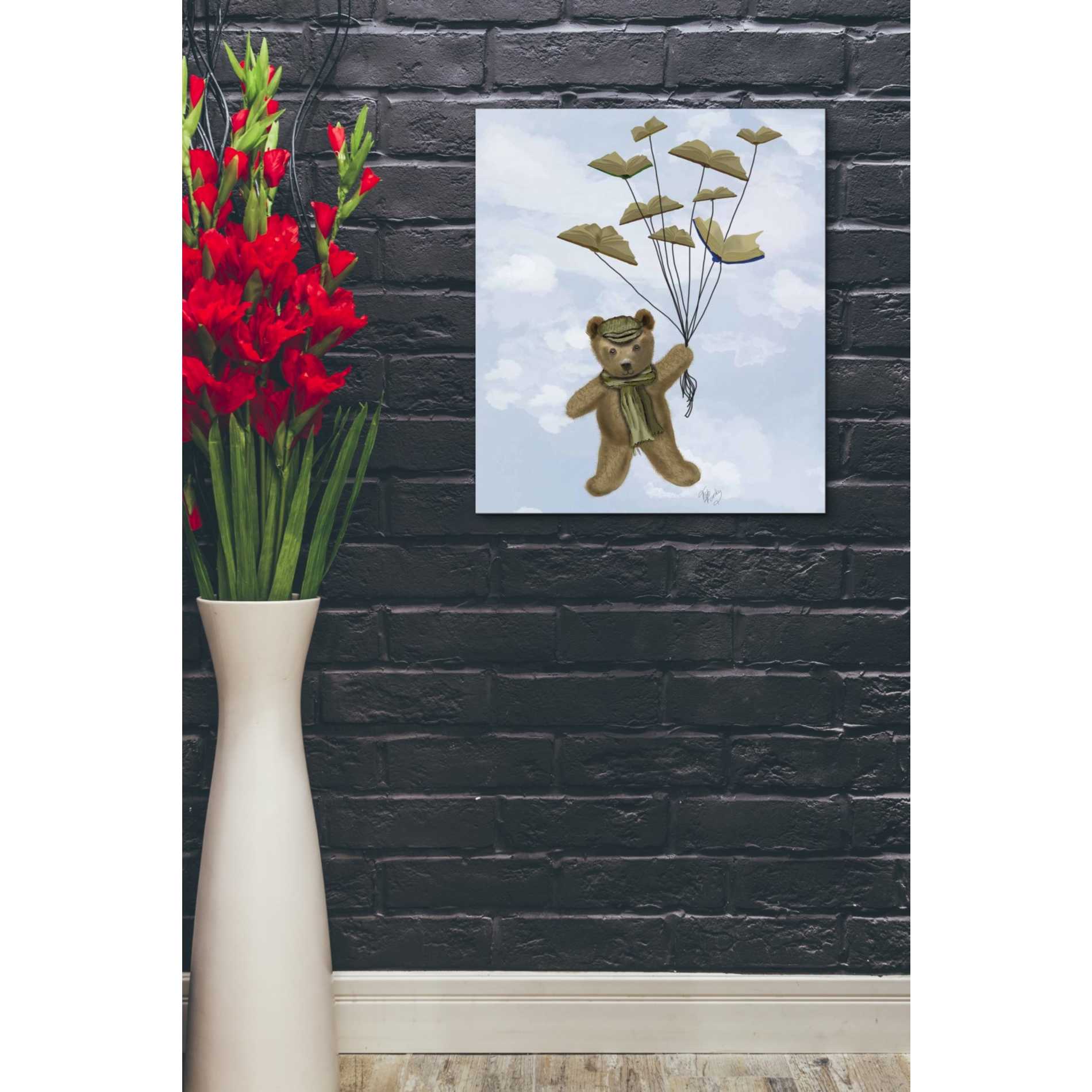 'Bear with Book Butterflies' by Fab Funky Giclee Canvas Wall Art