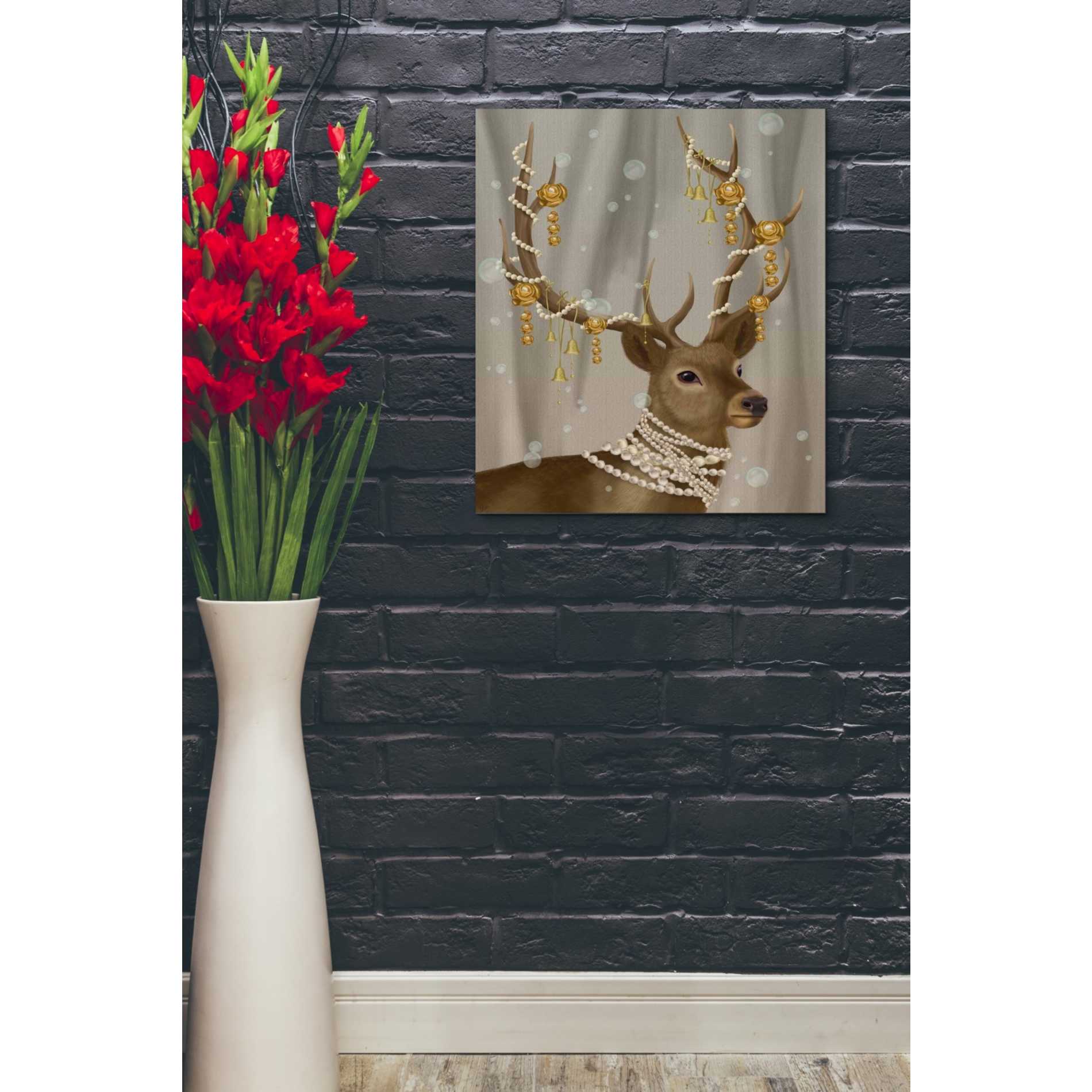 'Deer with Gold Bells' by Fab Funky Giclee Canvas Wall Art