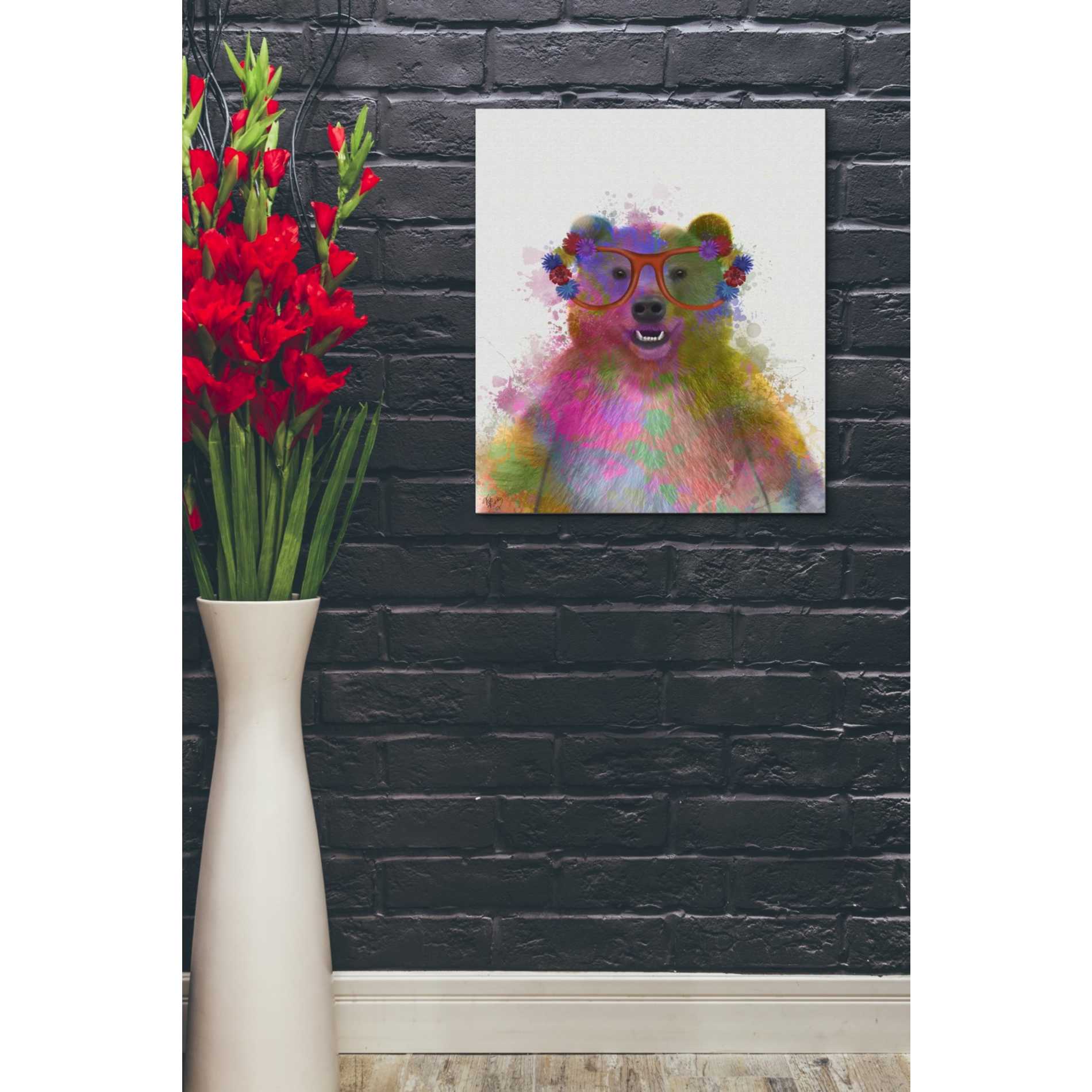 'Rainbow Splash Bear' by Fab Funky Giclee Canvas Wall Art