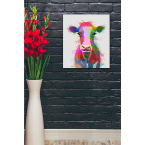 'Rainbow Splash Cow' by Fab Funky Giclee Canvas Wall Art