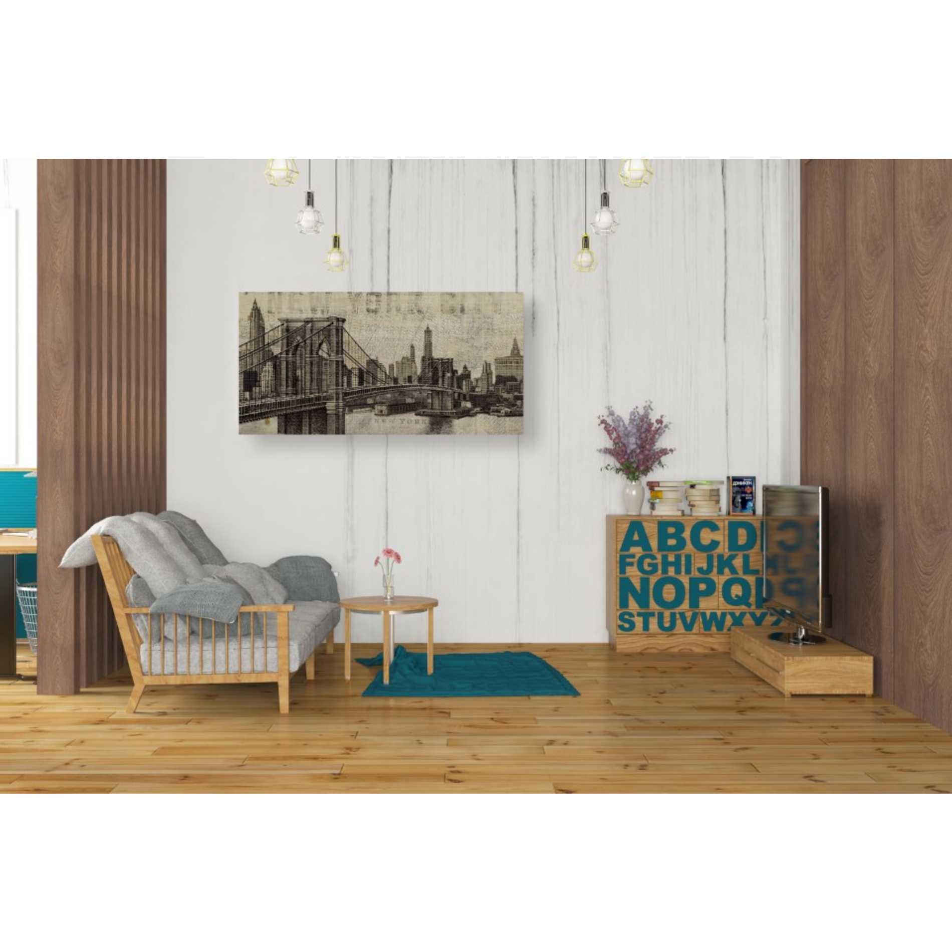 'Vintage NY Brooklyn Bridge Skyline' by Michael Mullan, Canvas Wall Art,40 x 20